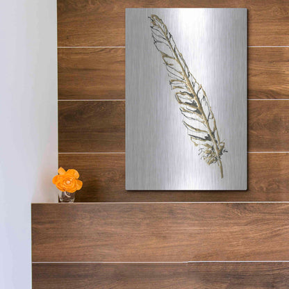 Luxe Metal Art 'Gilded Swan Feather I' by Chris Paschke, Metal Wall Art,12x16