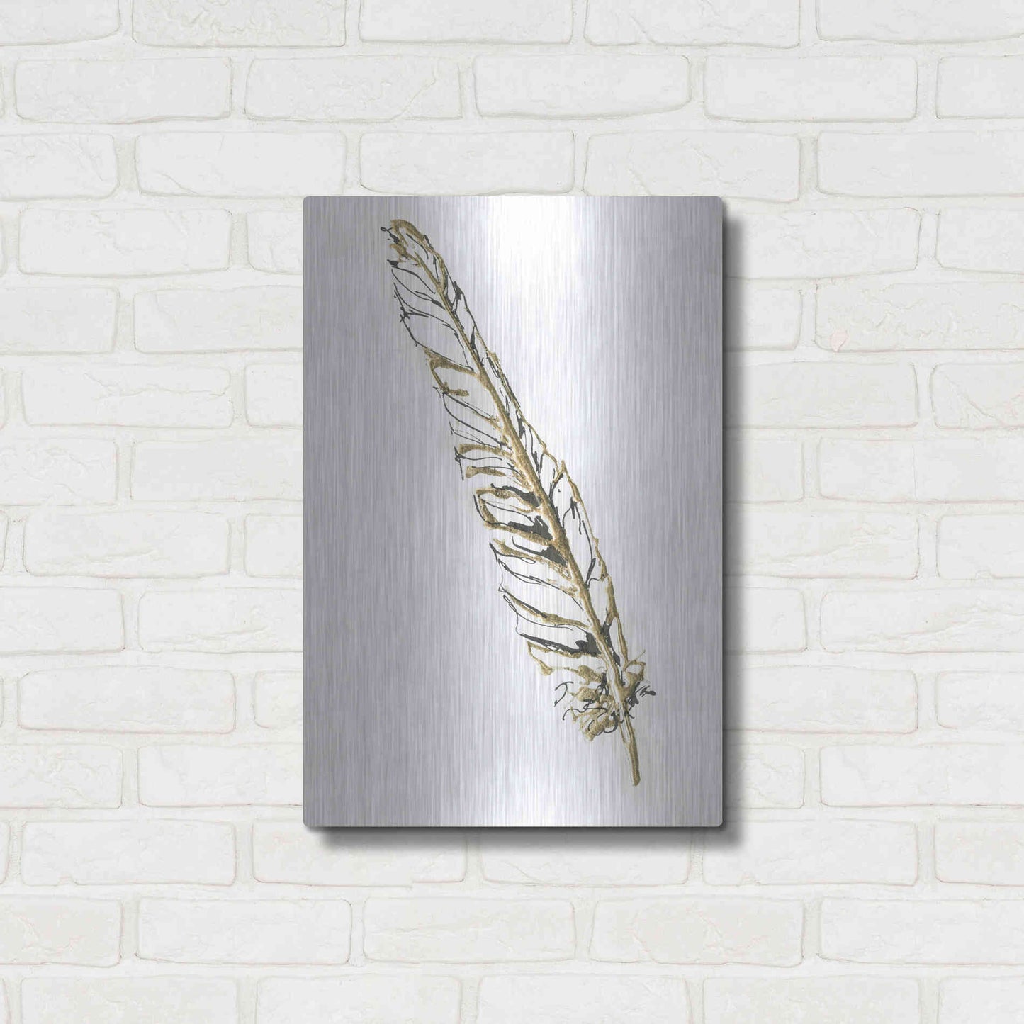 Luxe Metal Art 'Gilded Swan Feather I' by Chris Paschke, Metal Wall Art,16x24
