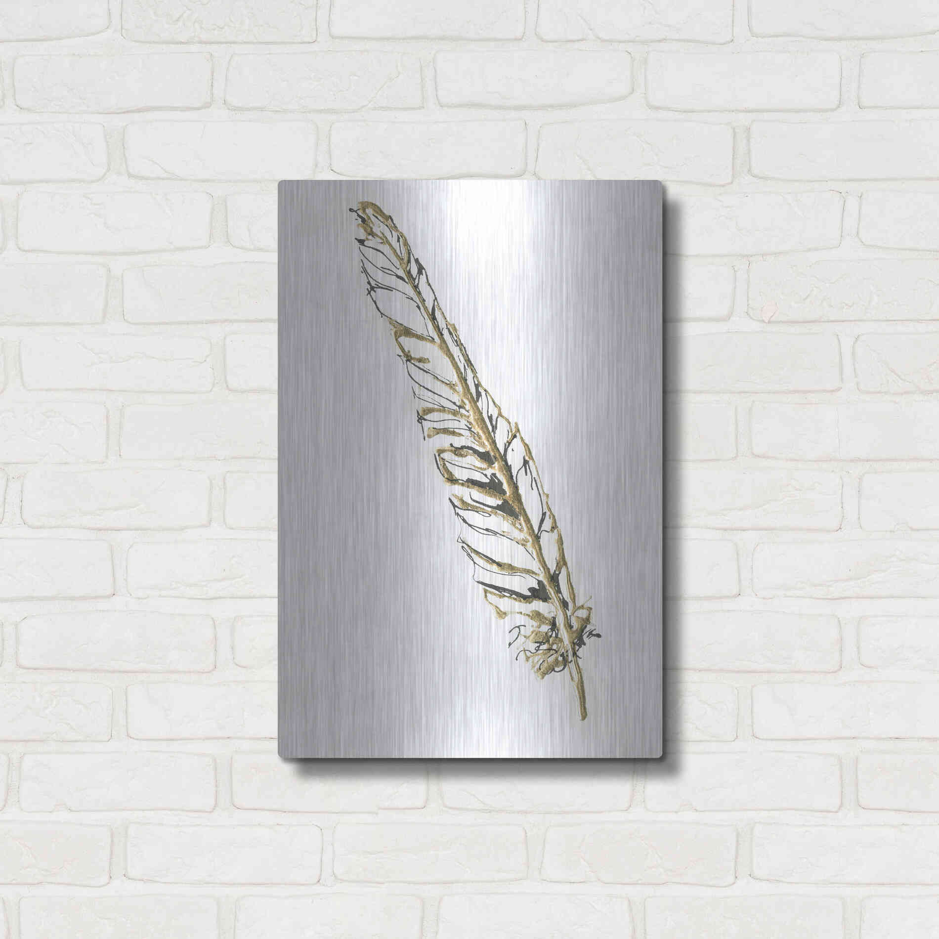 Luxe Metal Art 'Gilded Swan Feather I' by Chris Paschke, Metal Wall Art,16x24