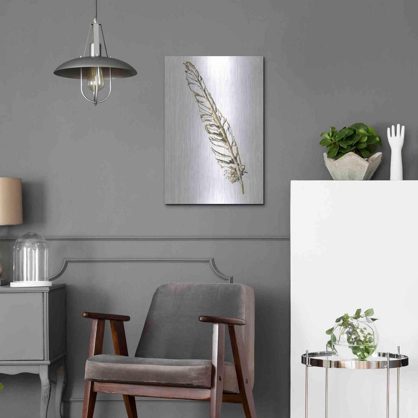 Luxe Metal Art 'Gilded Swan Feather I' by Chris Paschke, Metal Wall Art,16x24