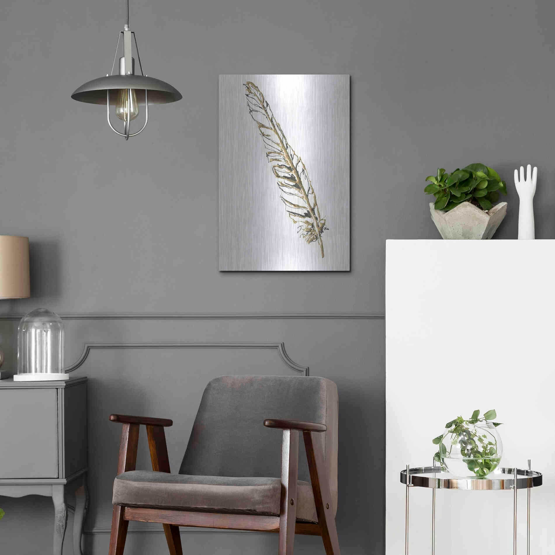 Luxe Metal Art 'Gilded Swan Feather I' by Chris Paschke, Metal Wall Art,16x24