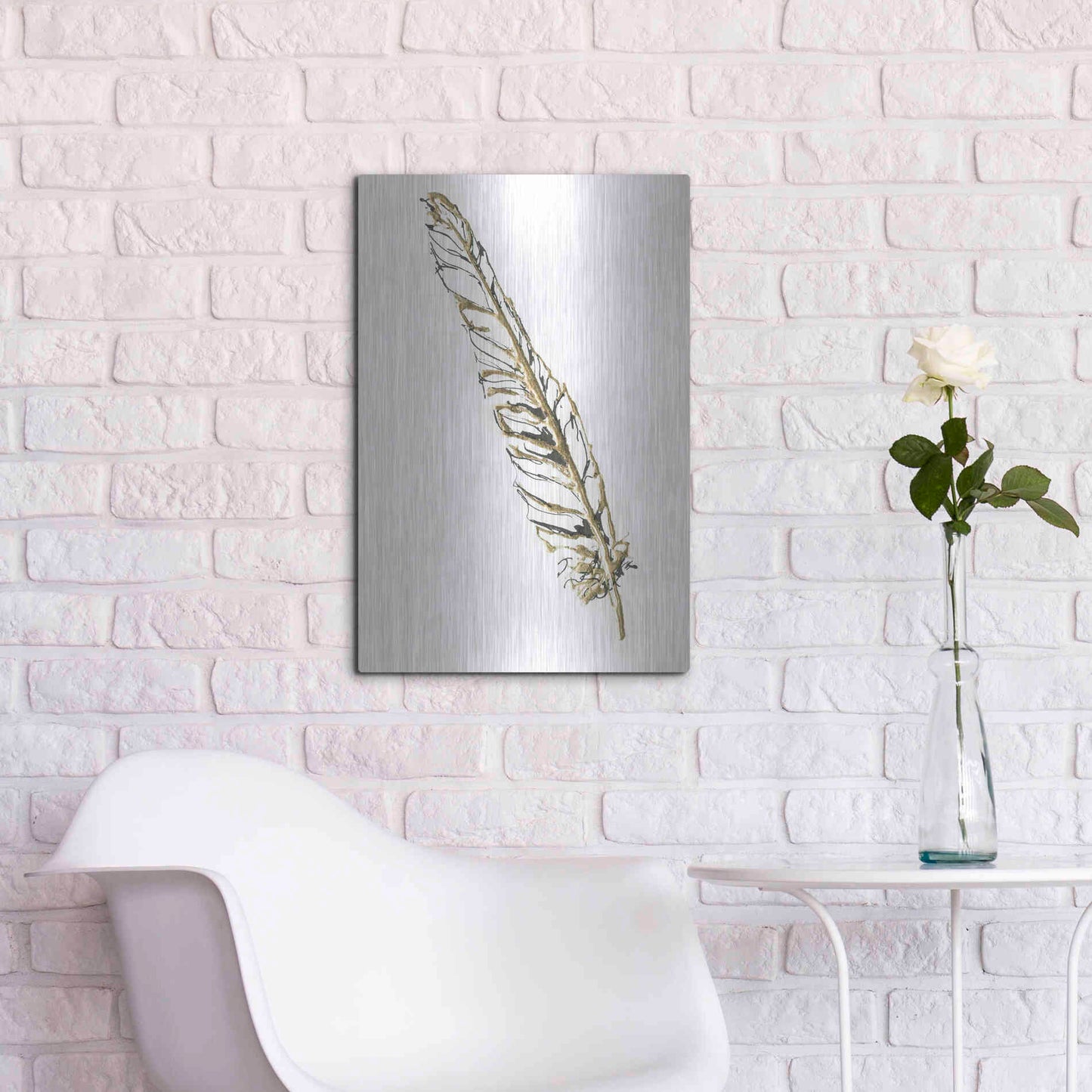 Luxe Metal Art 'Gilded Swan Feather I' by Chris Paschke, Metal Wall Art,16x24