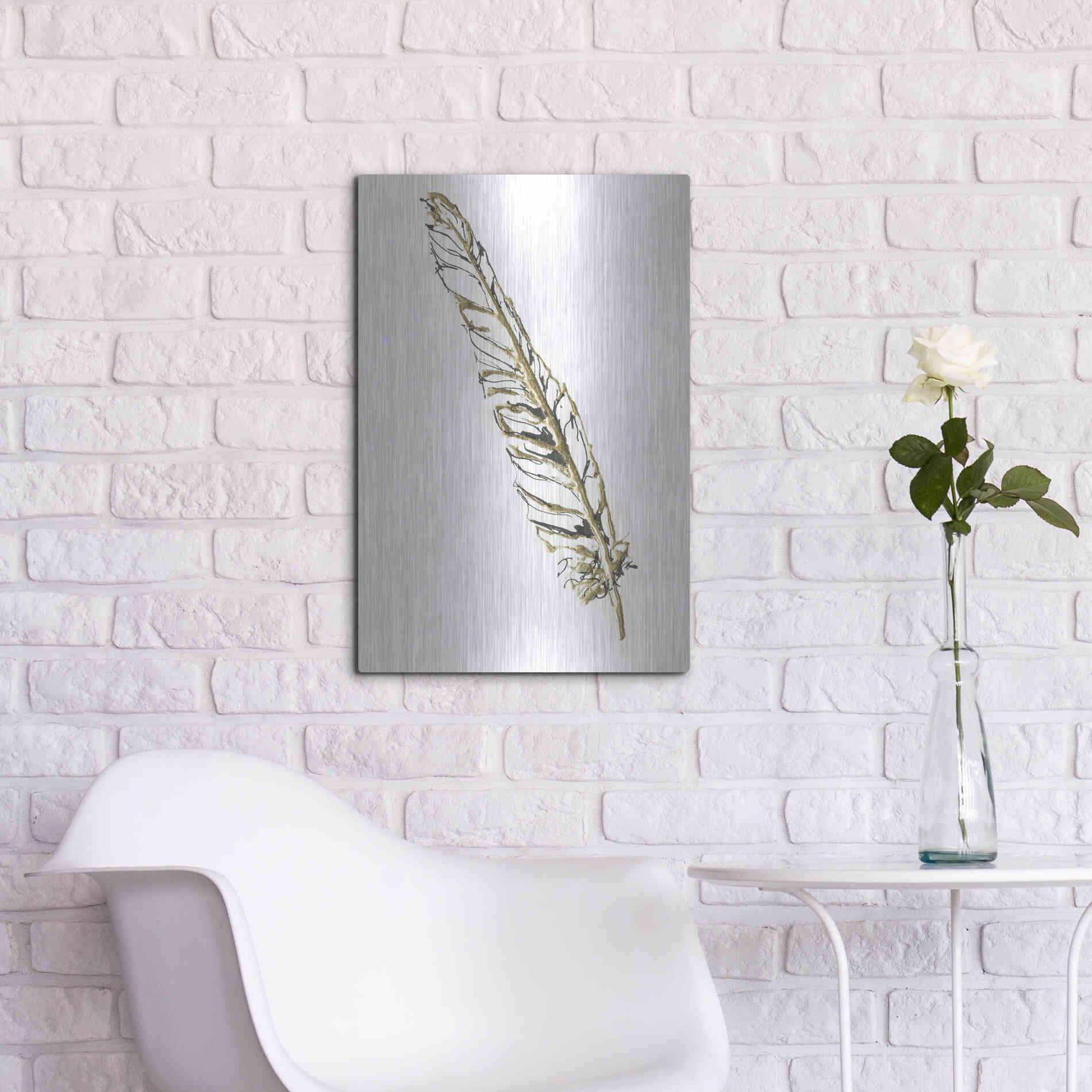 Luxe Metal Art 'Gilded Swan Feather I' by Chris Paschke, Metal Wall Art,16x24