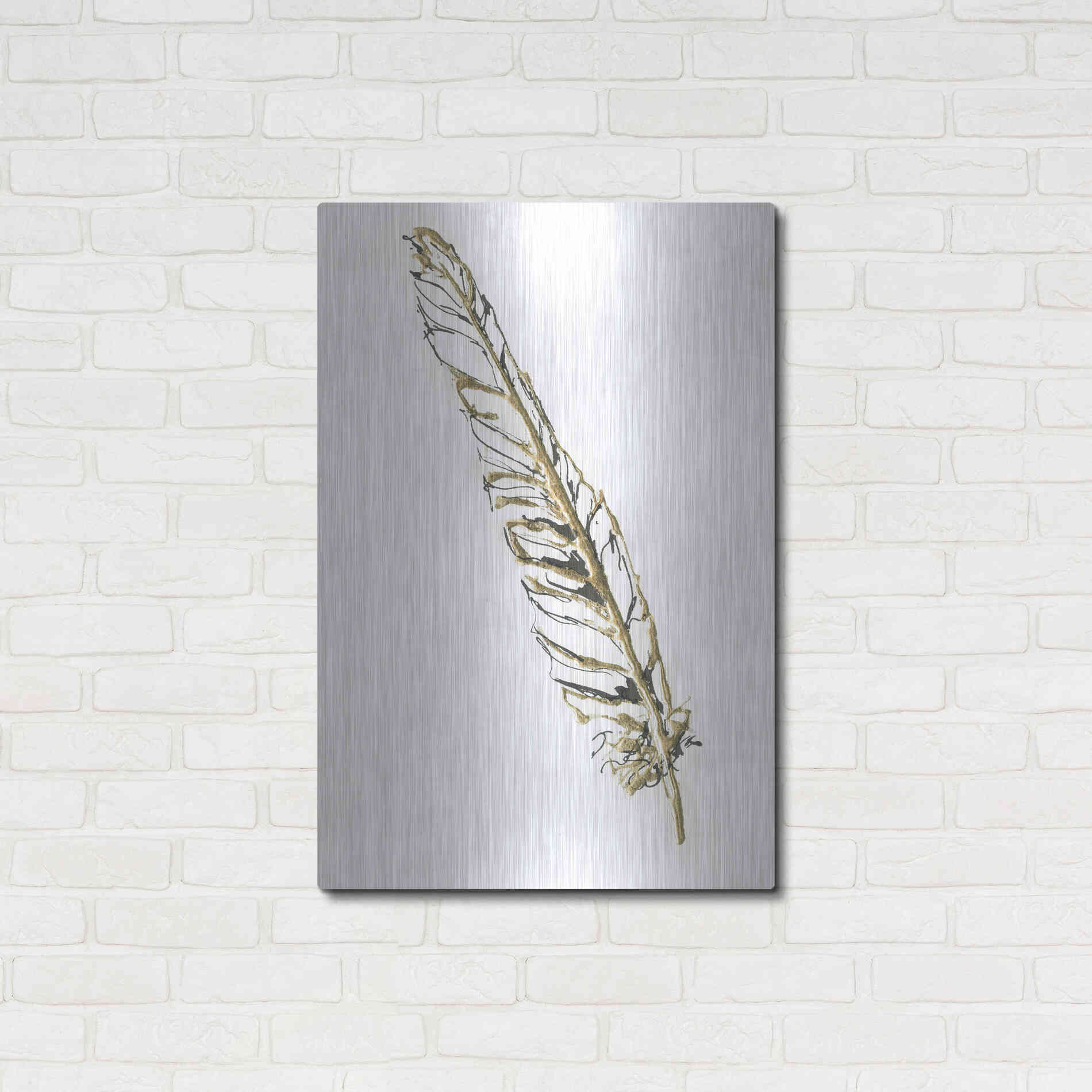 Luxe Metal Art 'Gilded Swan Feather I' by Chris Paschke, Metal Wall Art,24x36