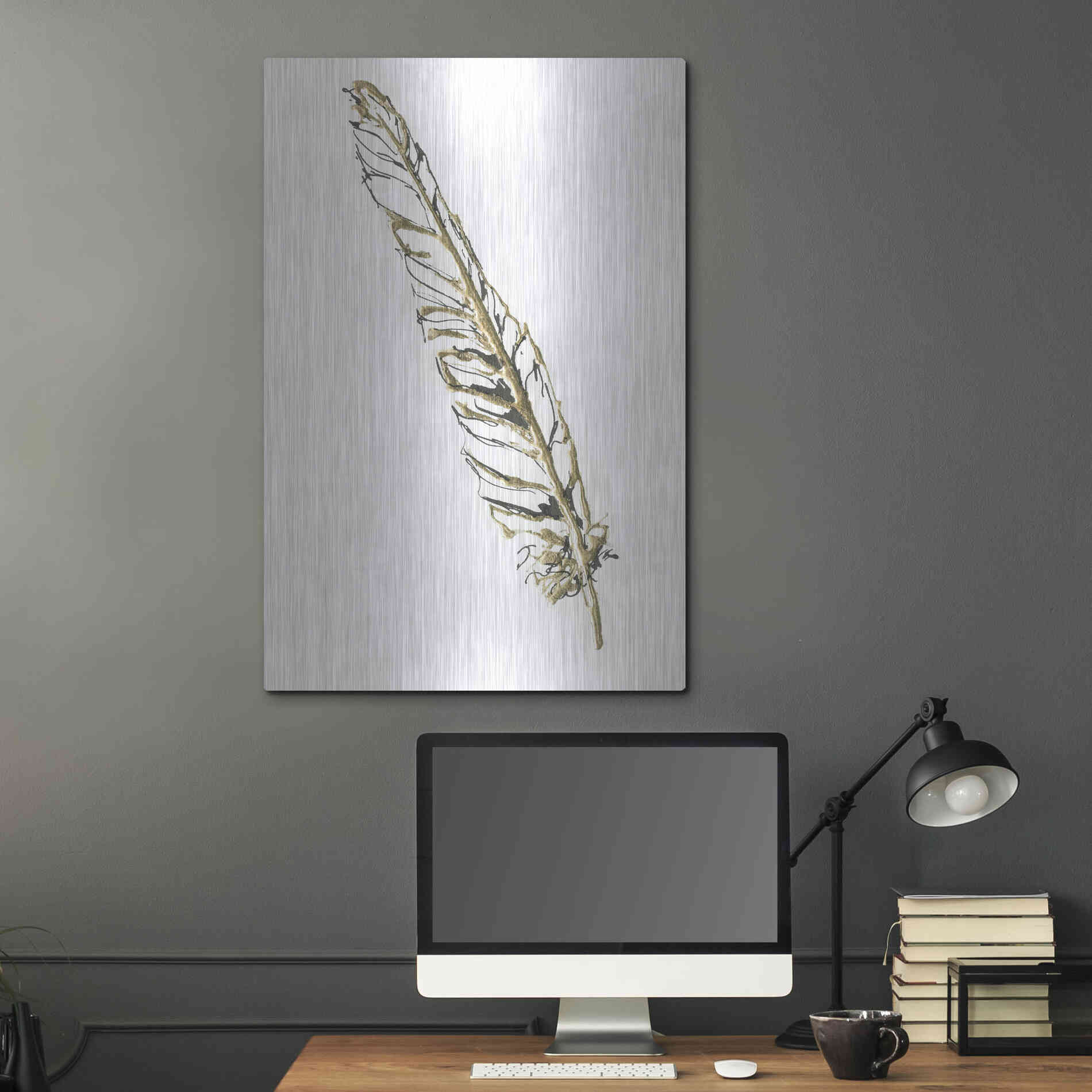 Luxe Metal Art 'Gilded Swan Feather I' by Chris Paschke, Metal Wall Art,24x36