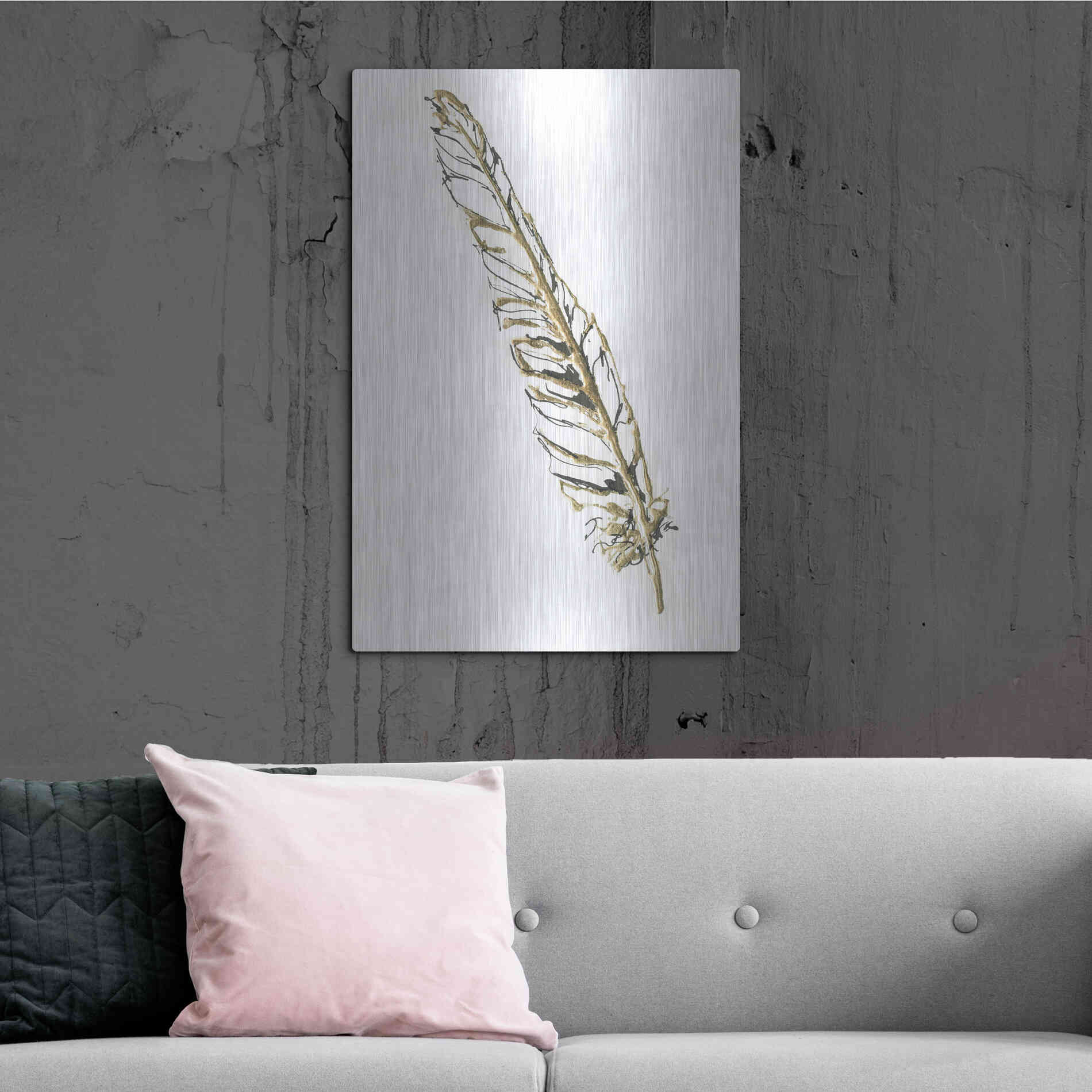 Luxe Metal Art 'Gilded Swan Feather I' by Chris Paschke, Metal Wall Art,24x36