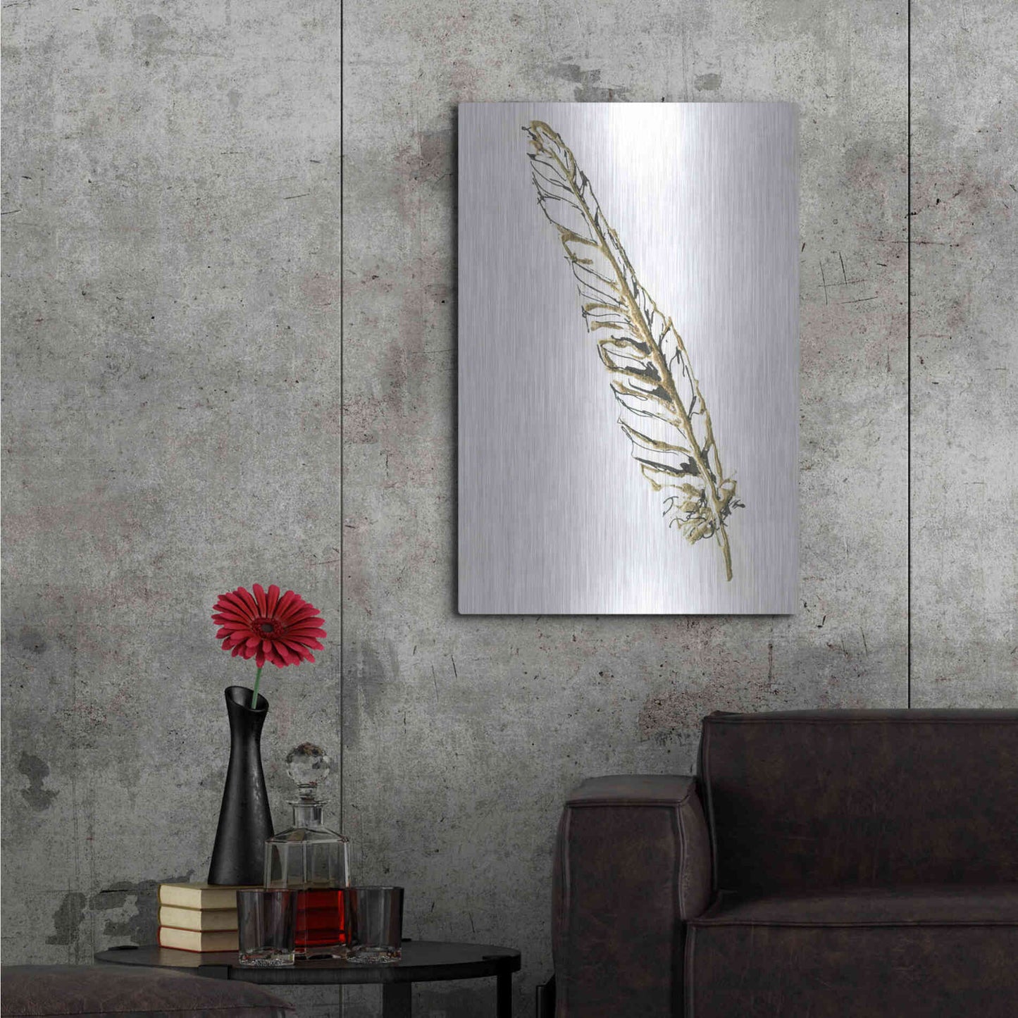 Luxe Metal Art 'Gilded Swan Feather I' by Chris Paschke, Metal Wall Art,24x36
