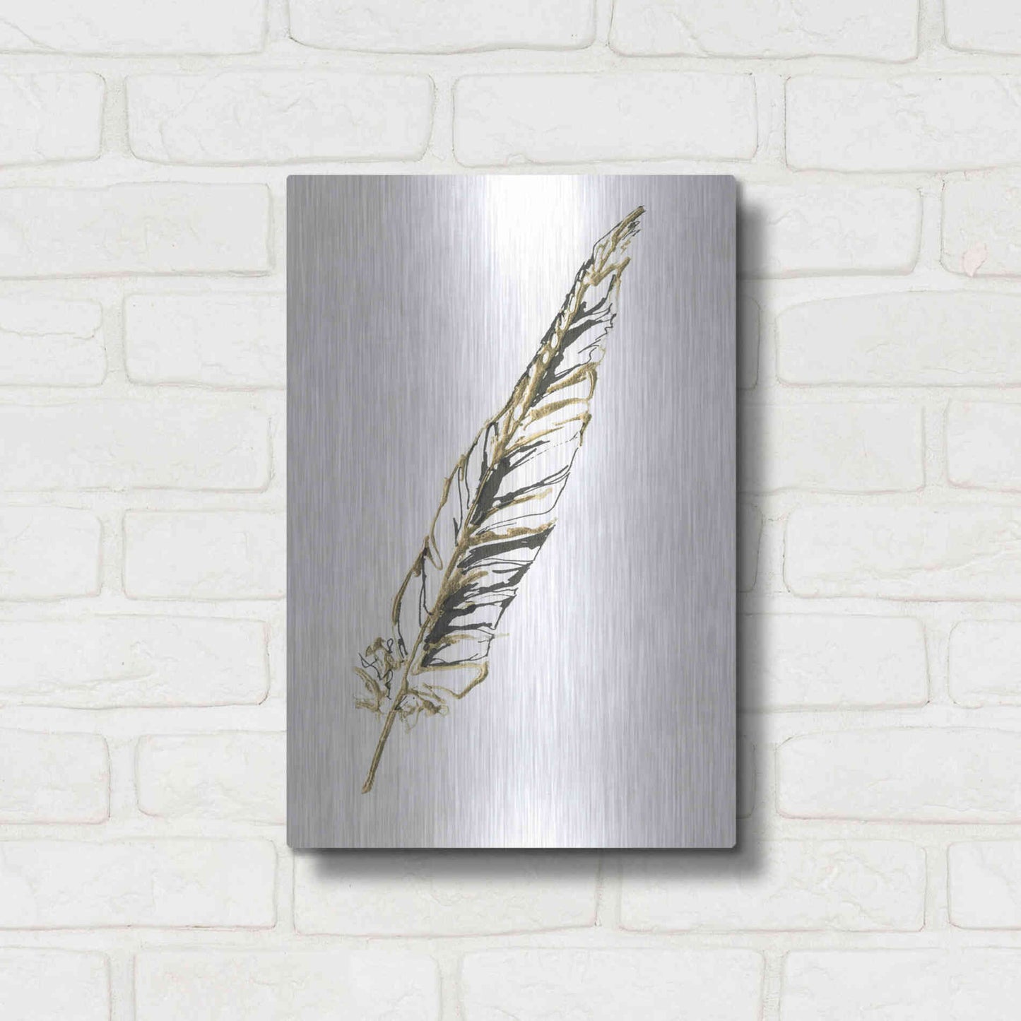 Luxe Metal Art 'Gilded Swan Feather II' by Chris Paschke, Metal Wall Art,12x16