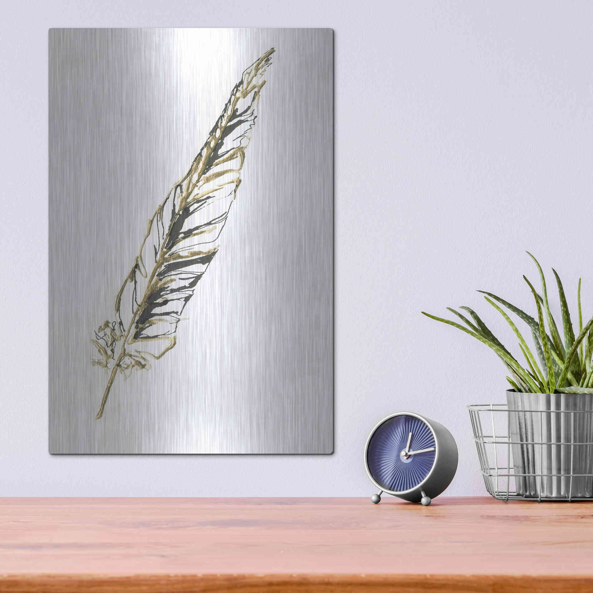 Luxe Metal Art 'Gilded Swan Feather II' by Chris Paschke, Metal Wall Art,12x16