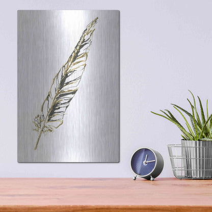 Luxe Metal Art 'Gilded Swan Feather II' by Chris Paschke, Metal Wall Art,12x16