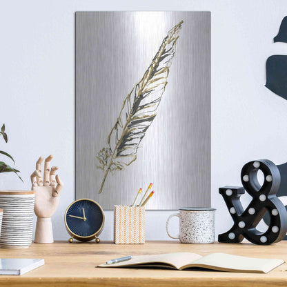 Luxe Metal Art 'Gilded Swan Feather II' by Chris Paschke, Metal Wall Art,12x16