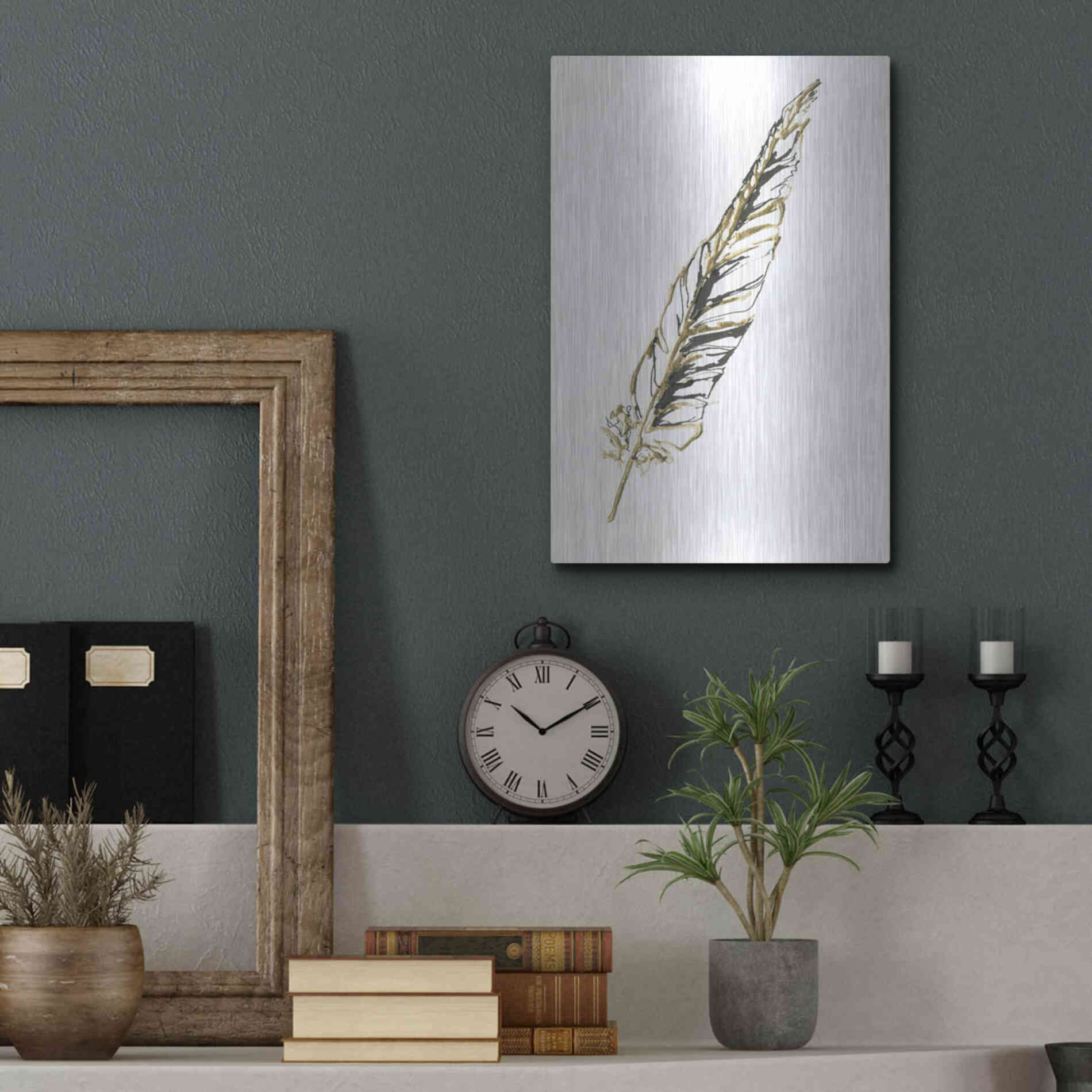 Luxe Metal Art 'Gilded Swan Feather II' by Chris Paschke, Metal Wall Art,12x16