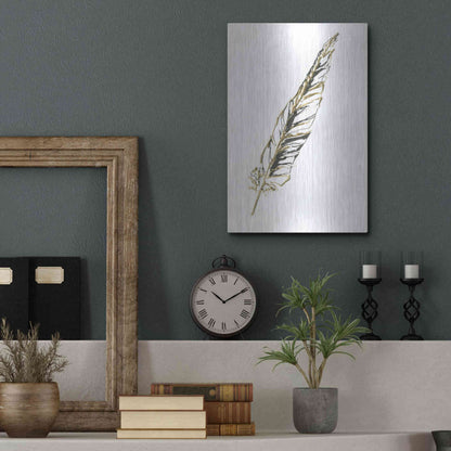 Luxe Metal Art 'Gilded Swan Feather II' by Chris Paschke, Metal Wall Art,12x16