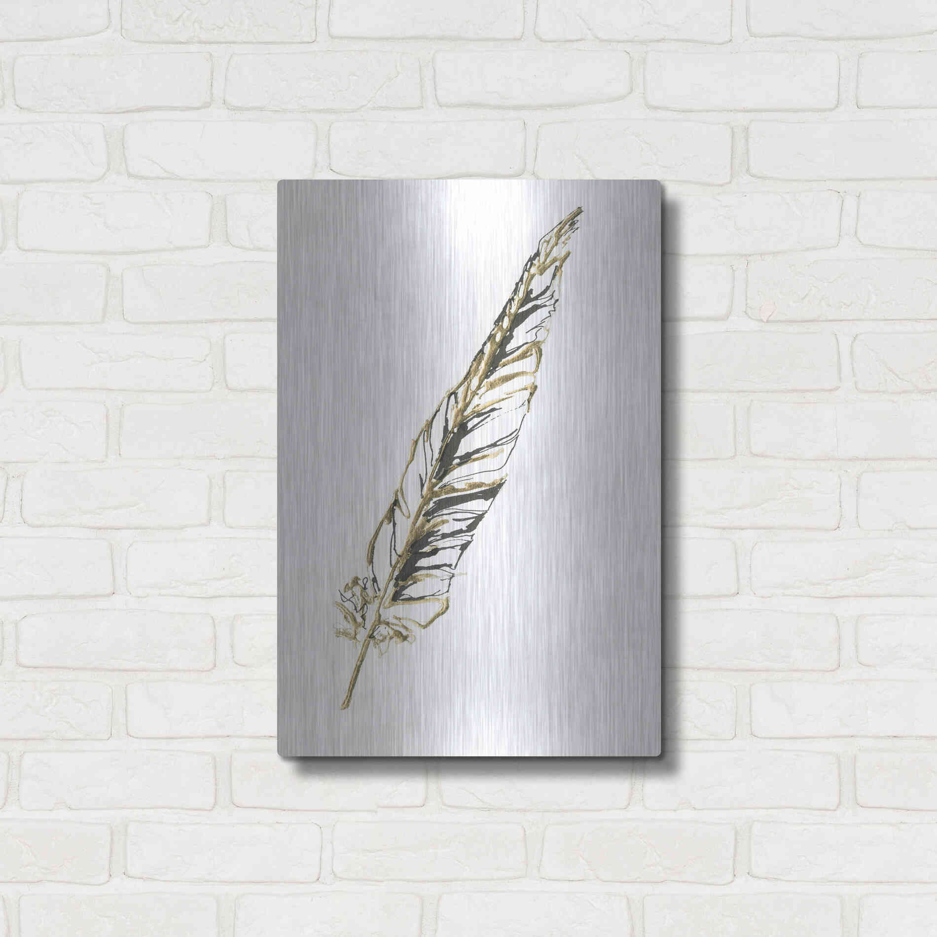 Luxe Metal Art 'Gilded Swan Feather II' by Chris Paschke, Metal Wall Art,16x24