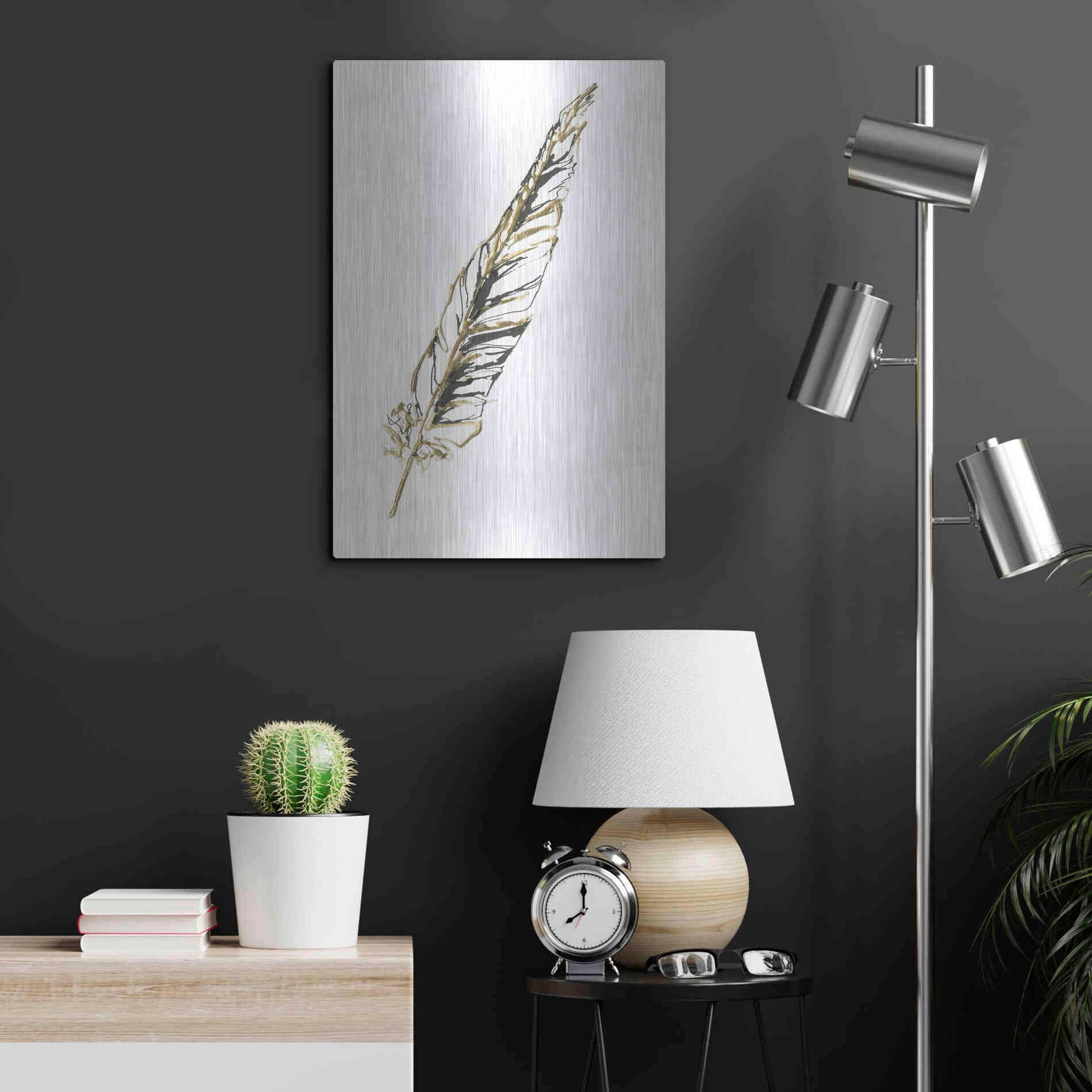 Luxe Metal Art 'Gilded Swan Feather II' by Chris Paschke, Metal Wall Art,16x24