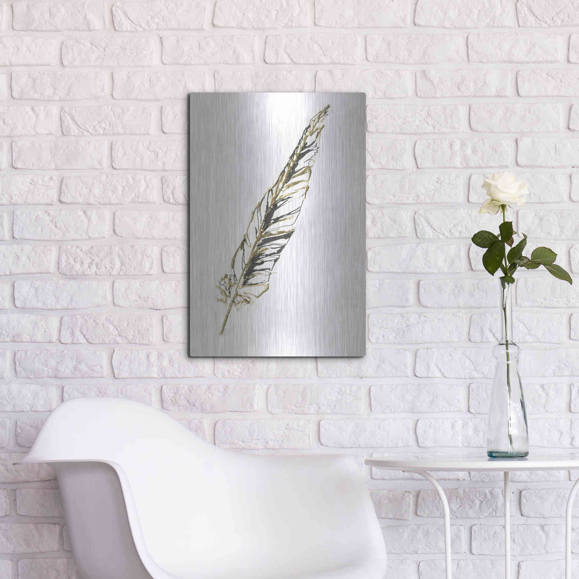 Luxe Metal Art 'Gilded Swan Feather II' by Chris Paschke, Metal Wall Art,16x24