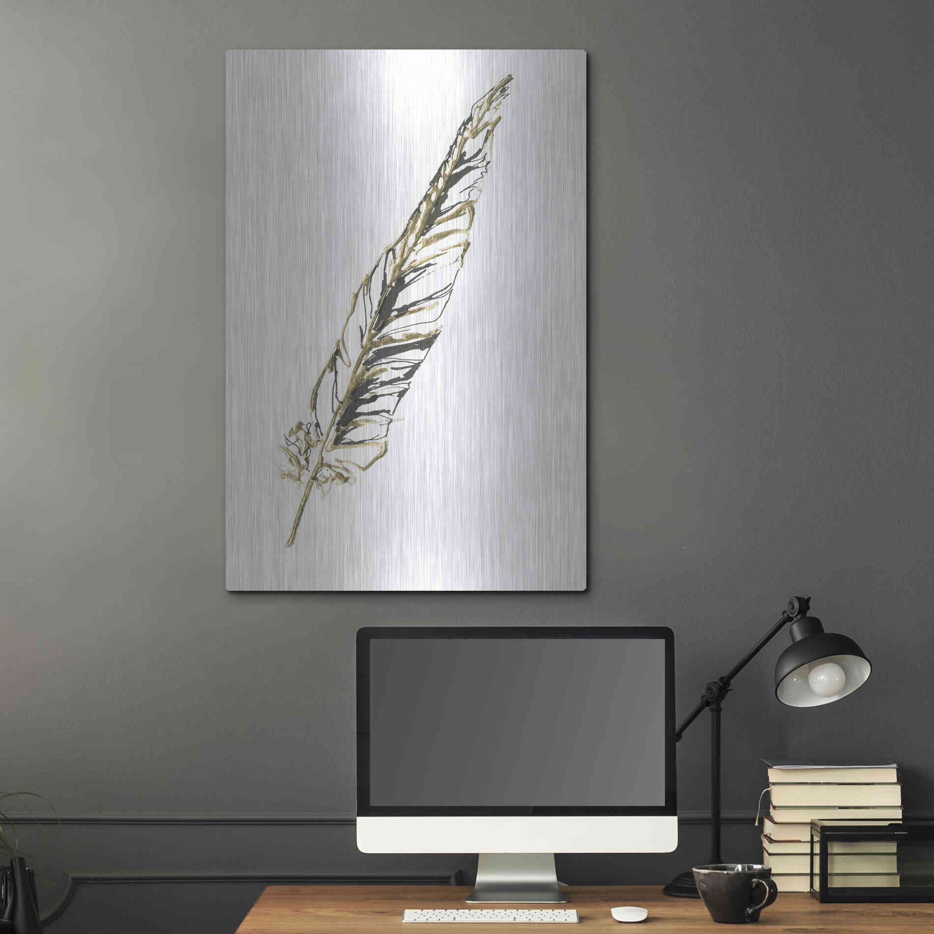 Luxe Metal Art 'Gilded Swan Feather II' by Chris Paschke, Metal Wall Art,24x36