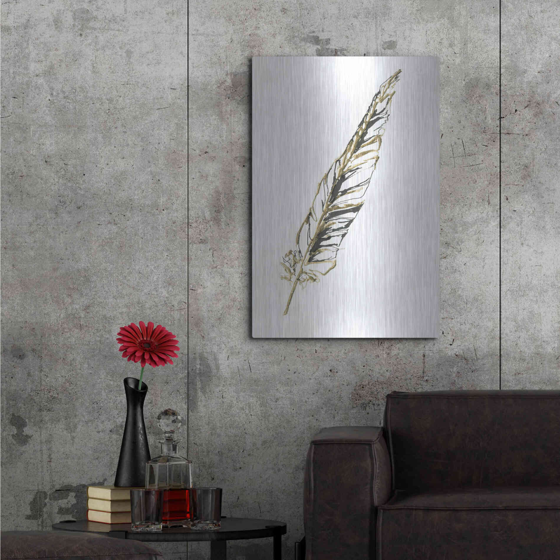 Luxe Metal Art 'Gilded Swan Feather II' by Chris Paschke, Metal Wall Art,24x36