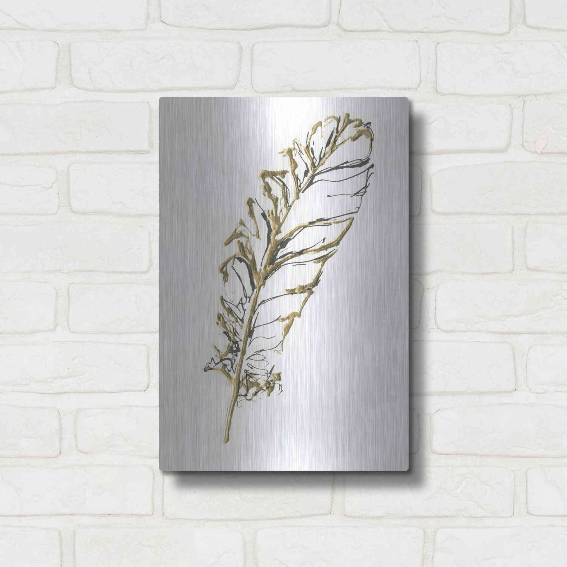 Luxe Metal Art 'Gilded Turkey Feather I' by Chris Paschke, Metal Wall Art,12x16
