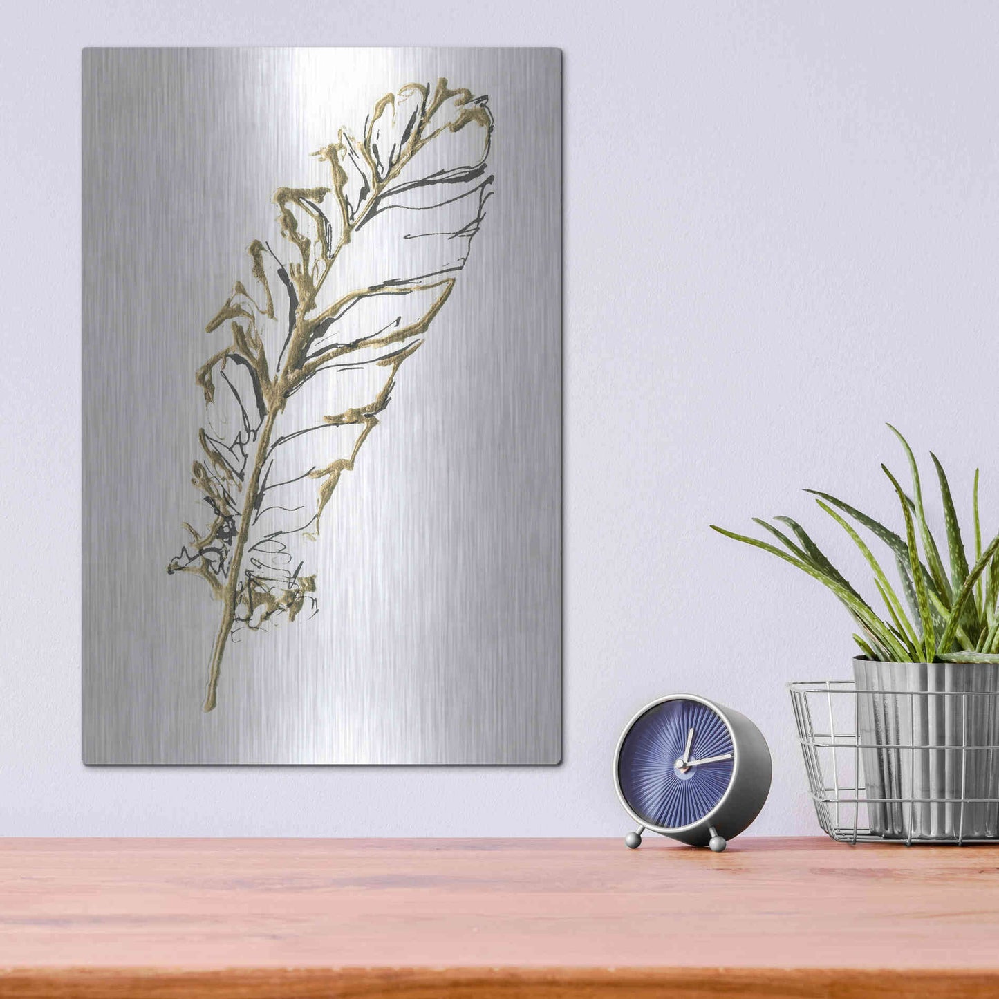 Luxe Metal Art 'Gilded Turkey Feather I' by Chris Paschke, Metal Wall Art,12x16