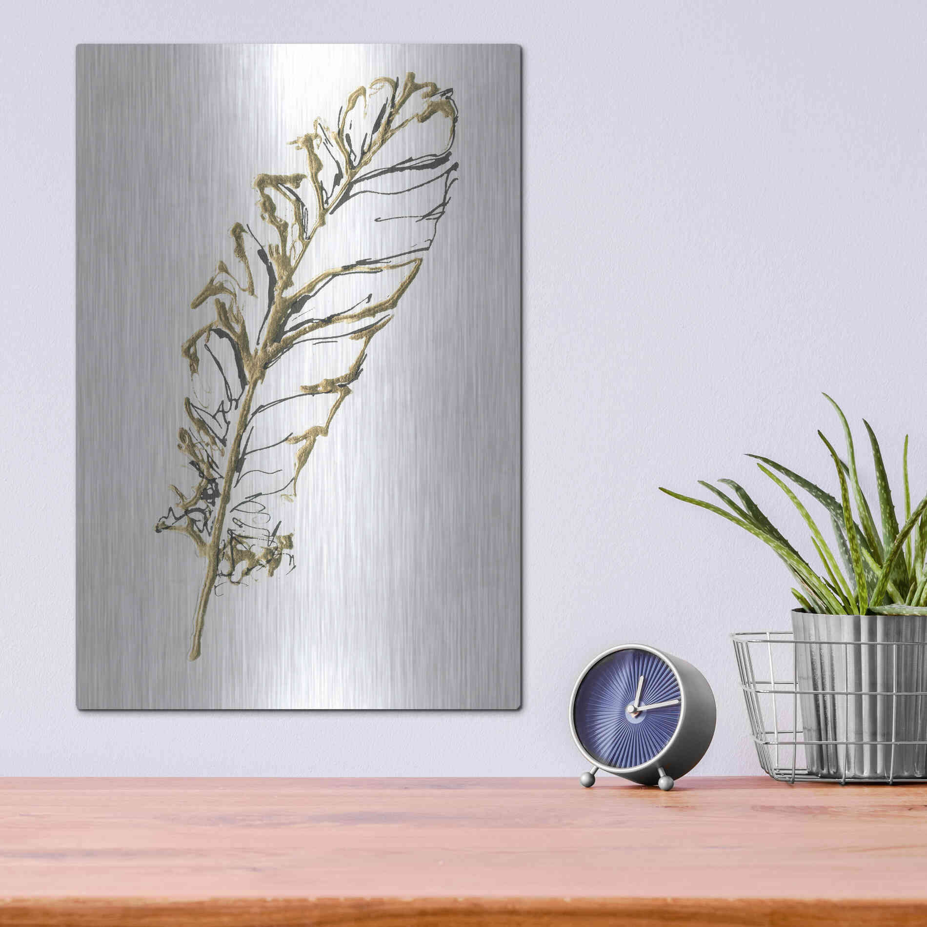 Luxe Metal Art 'Gilded Turkey Feather I' by Chris Paschke, Metal Wall Art,12x16