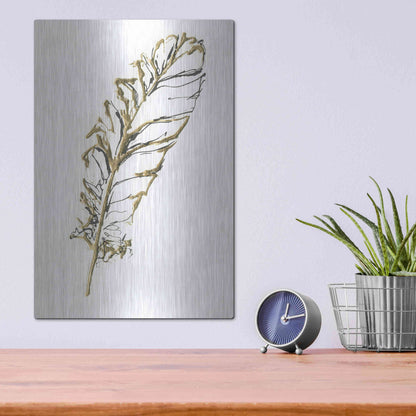 Luxe Metal Art 'Gilded Turkey Feather I' by Chris Paschke, Metal Wall Art,12x16