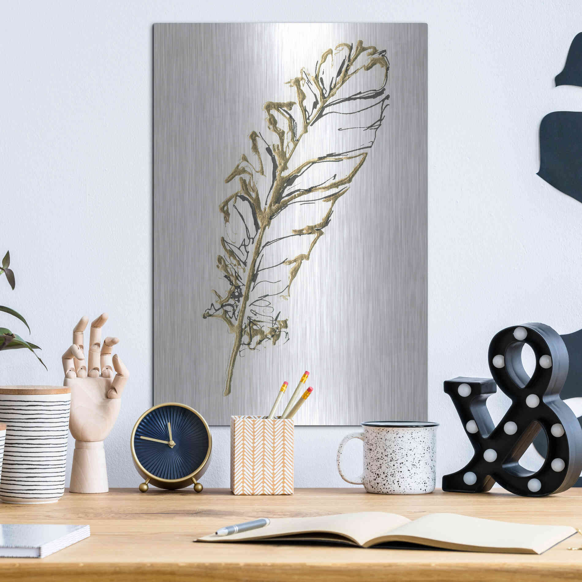 Luxe Metal Art 'Gilded Turkey Feather I' by Chris Paschke, Metal Wall Art,12x16