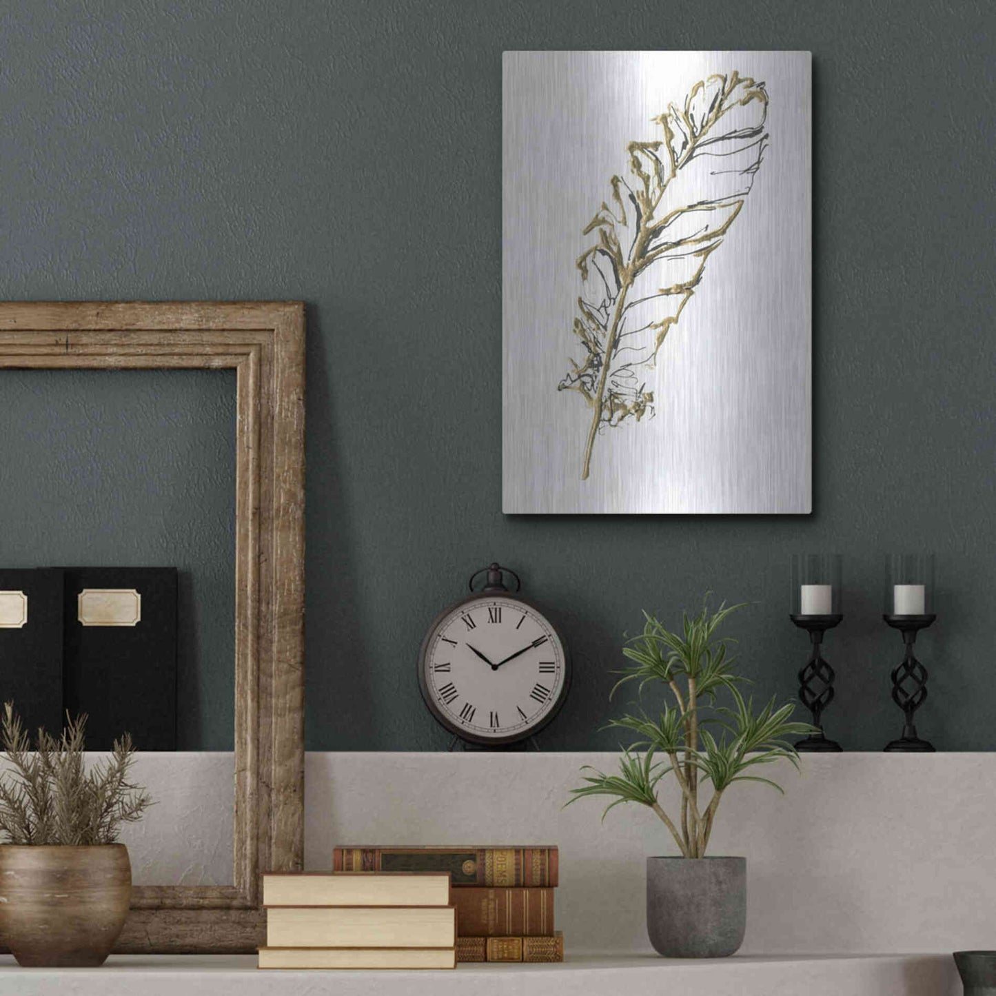 Luxe Metal Art 'Gilded Turkey Feather I' by Chris Paschke, Metal Wall Art,12x16