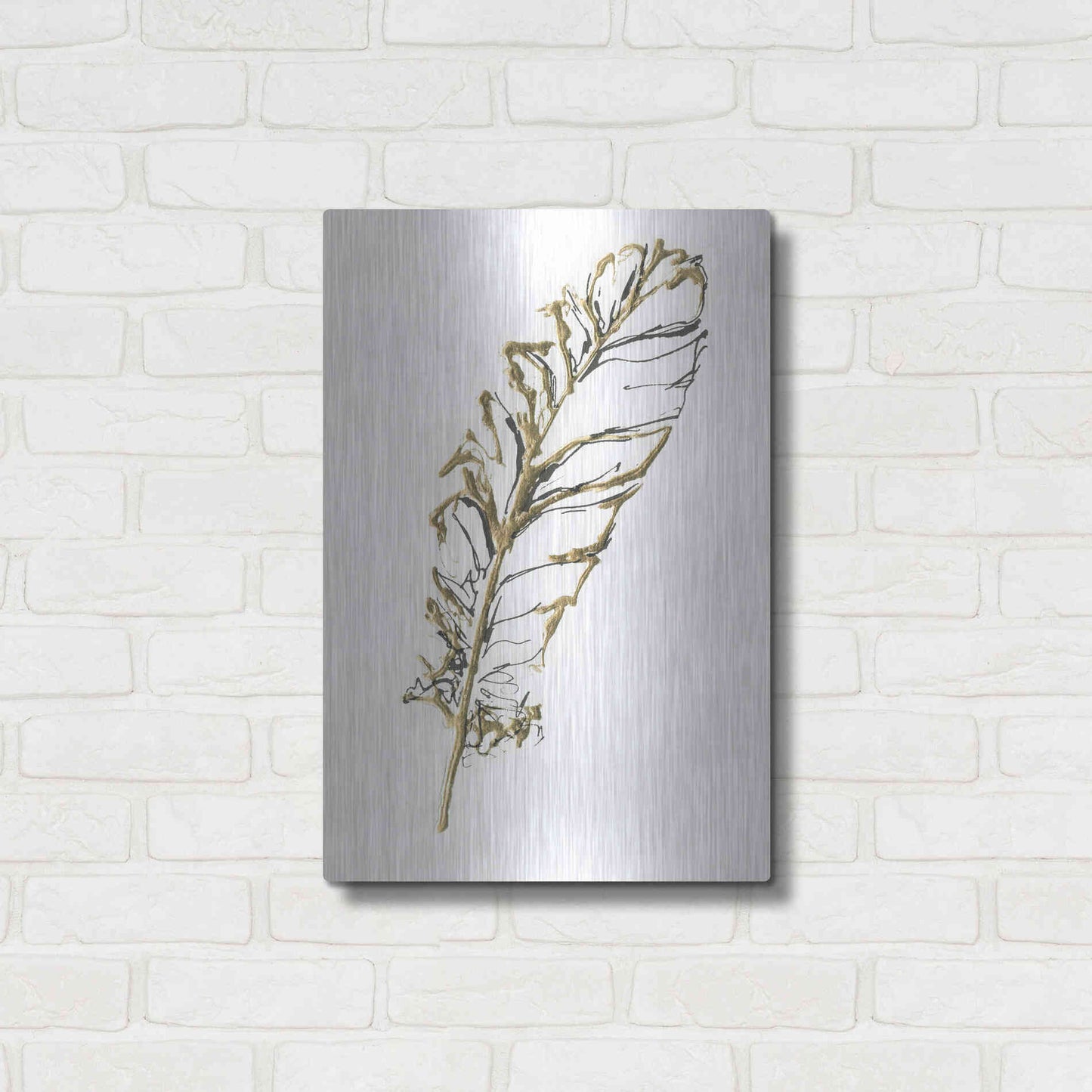 Luxe Metal Art 'Gilded Turkey Feather I' by Chris Paschke, Metal Wall Art,16x24