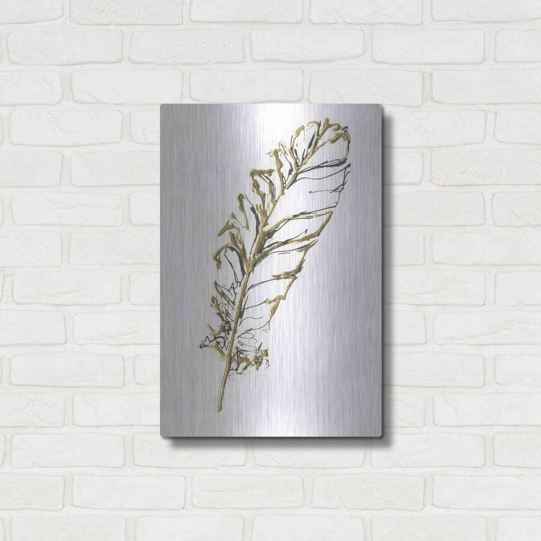Luxe Metal Art 'Gilded Turkey Feather I' by Chris Paschke, Metal Wall Art,16x24