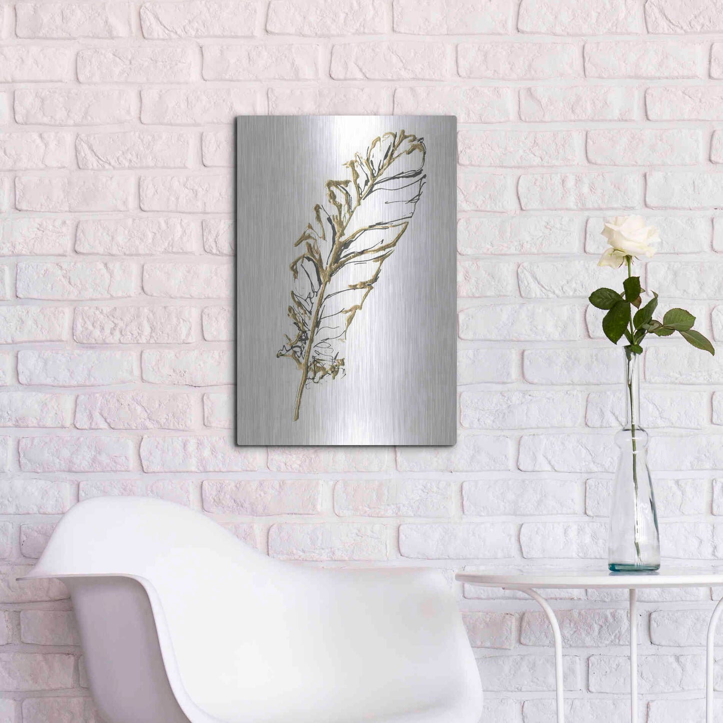 Luxe Metal Art 'Gilded Turkey Feather I' by Chris Paschke, Metal Wall Art,16x24