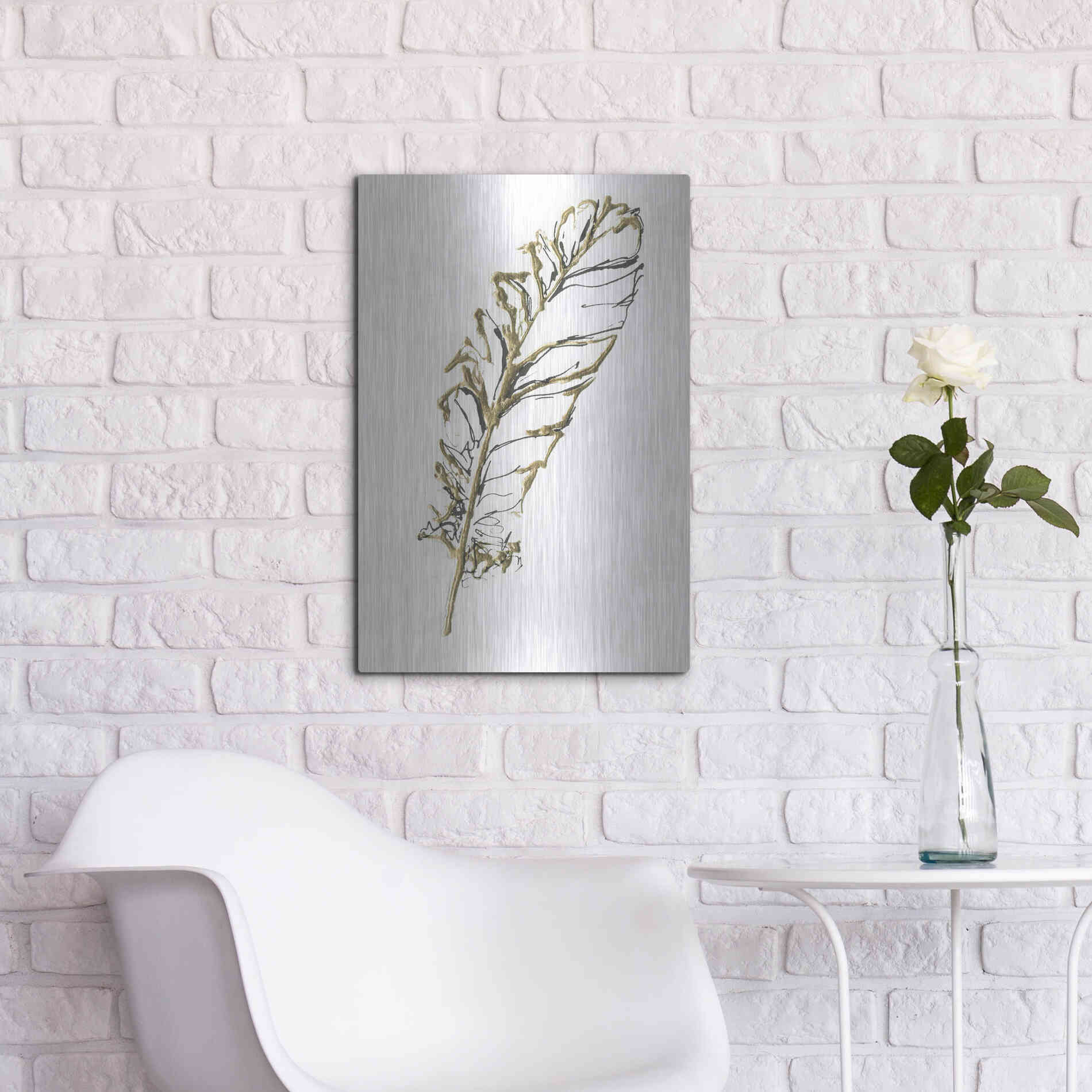 Luxe Metal Art 'Gilded Turkey Feather I' by Chris Paschke, Metal Wall Art,16x24