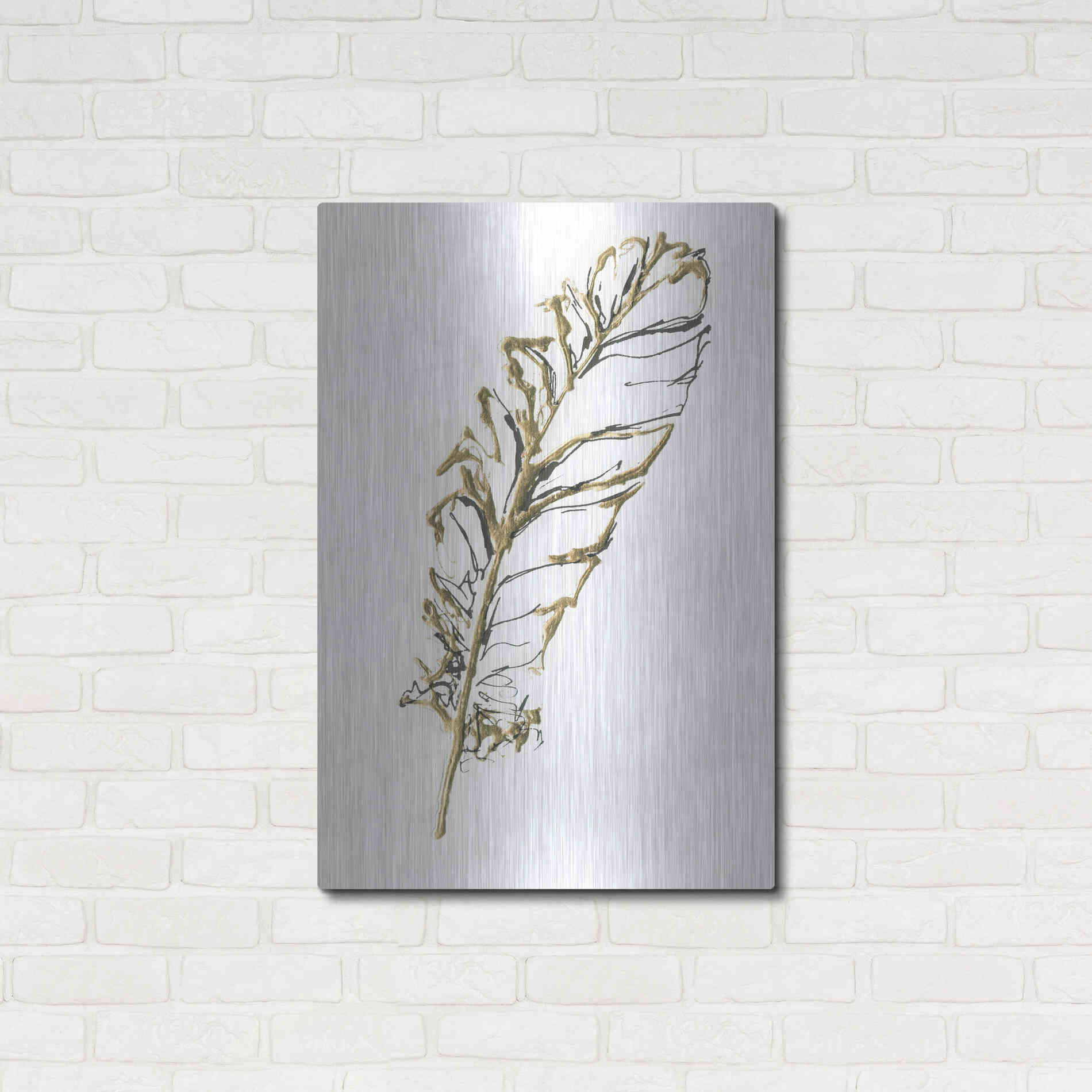 Luxe Metal Art 'Gilded Turkey Feather I' by Chris Paschke, Metal Wall Art,24x36