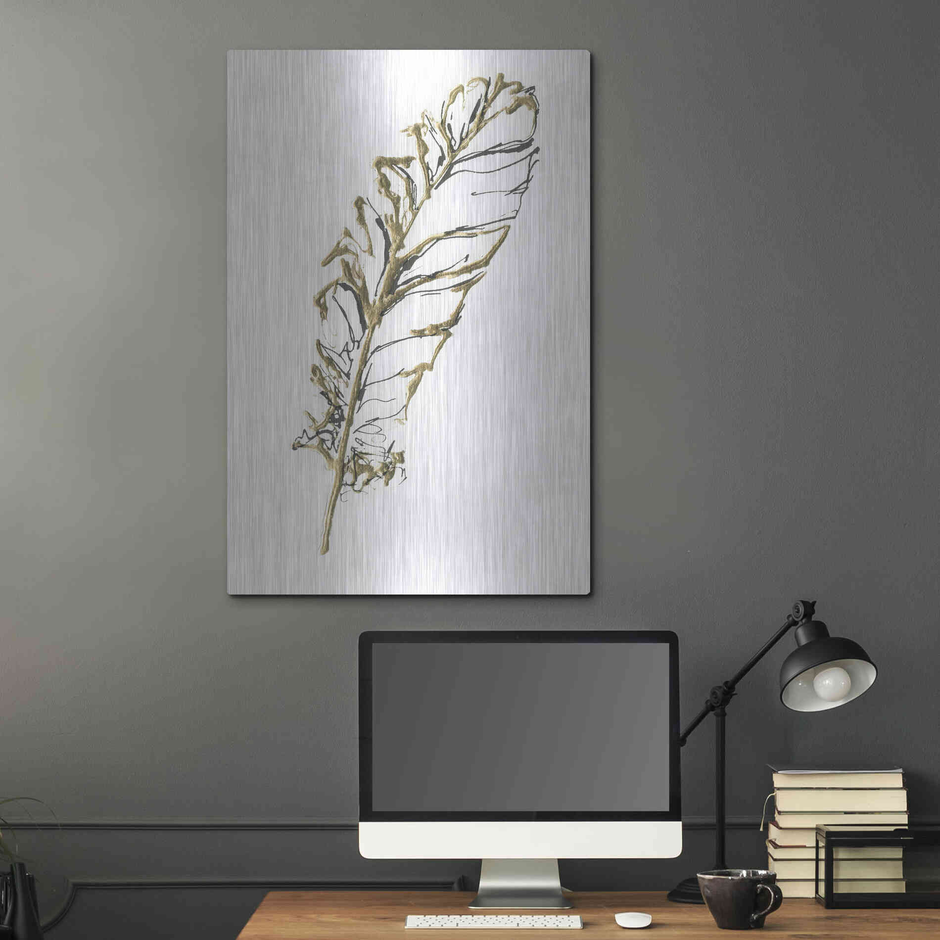 Luxe Metal Art 'Gilded Turkey Feather I' by Chris Paschke, Metal Wall Art,24x36