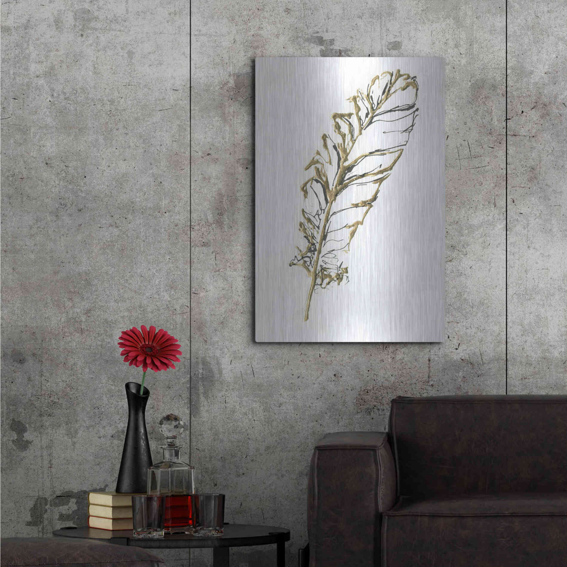 Luxe Metal Art 'Gilded Turkey Feather I' by Chris Paschke, Metal Wall Art,24x36
