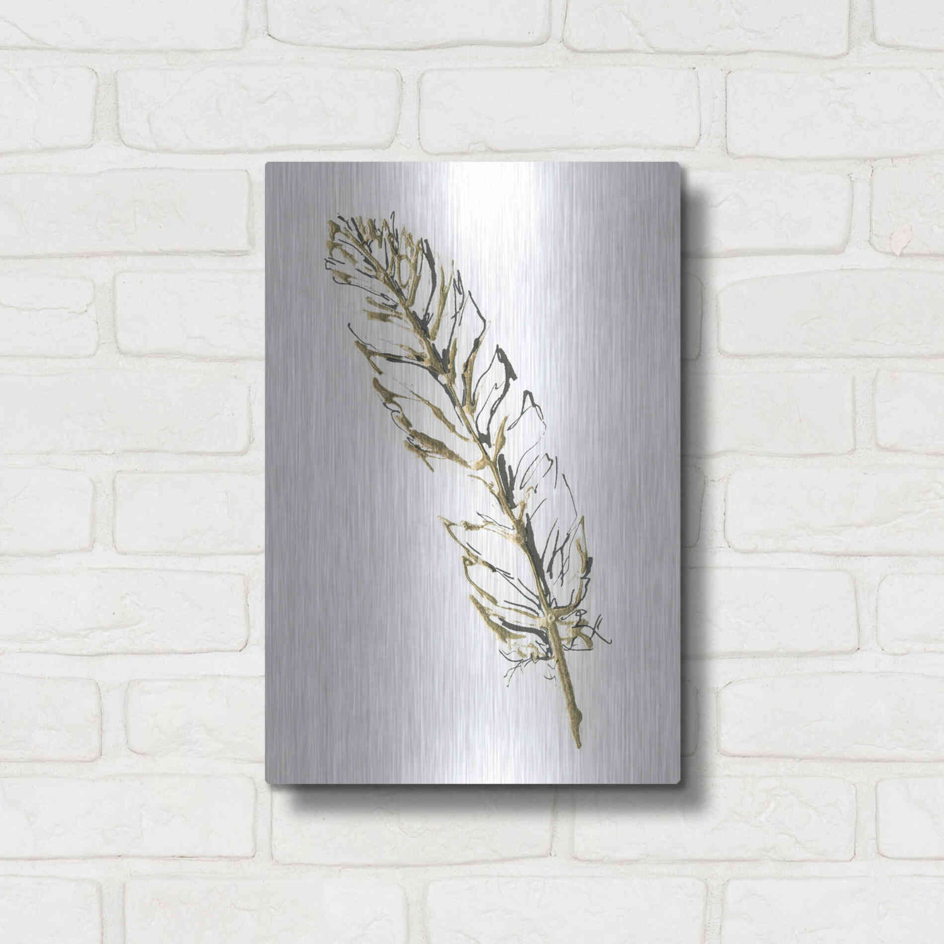 Luxe Metal Art 'Gilded Turkey Feather II' by Chris Paschke, Metal Wall Art,12x16