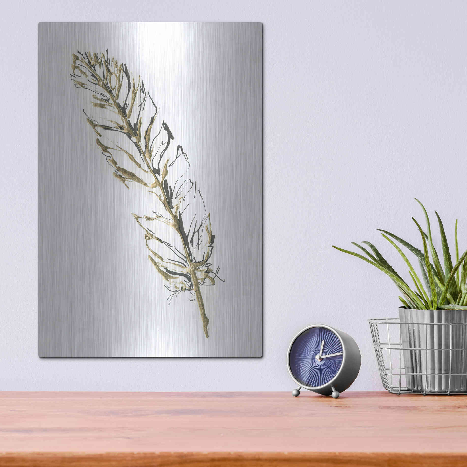 Luxe Metal Art 'Gilded Turkey Feather II' by Chris Paschke, Metal Wall Art,12x16