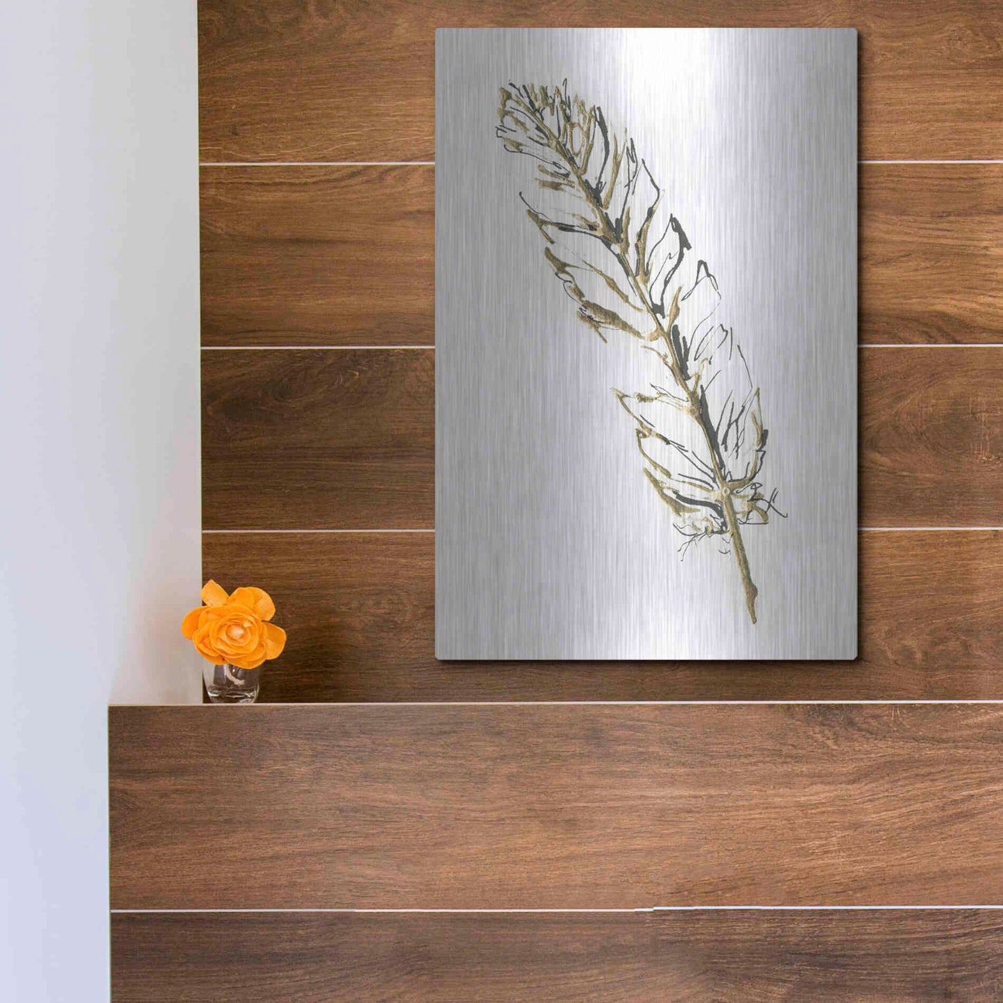 Luxe Metal Art 'Gilded Turkey Feather II' by Chris Paschke, Metal Wall Art,12x16