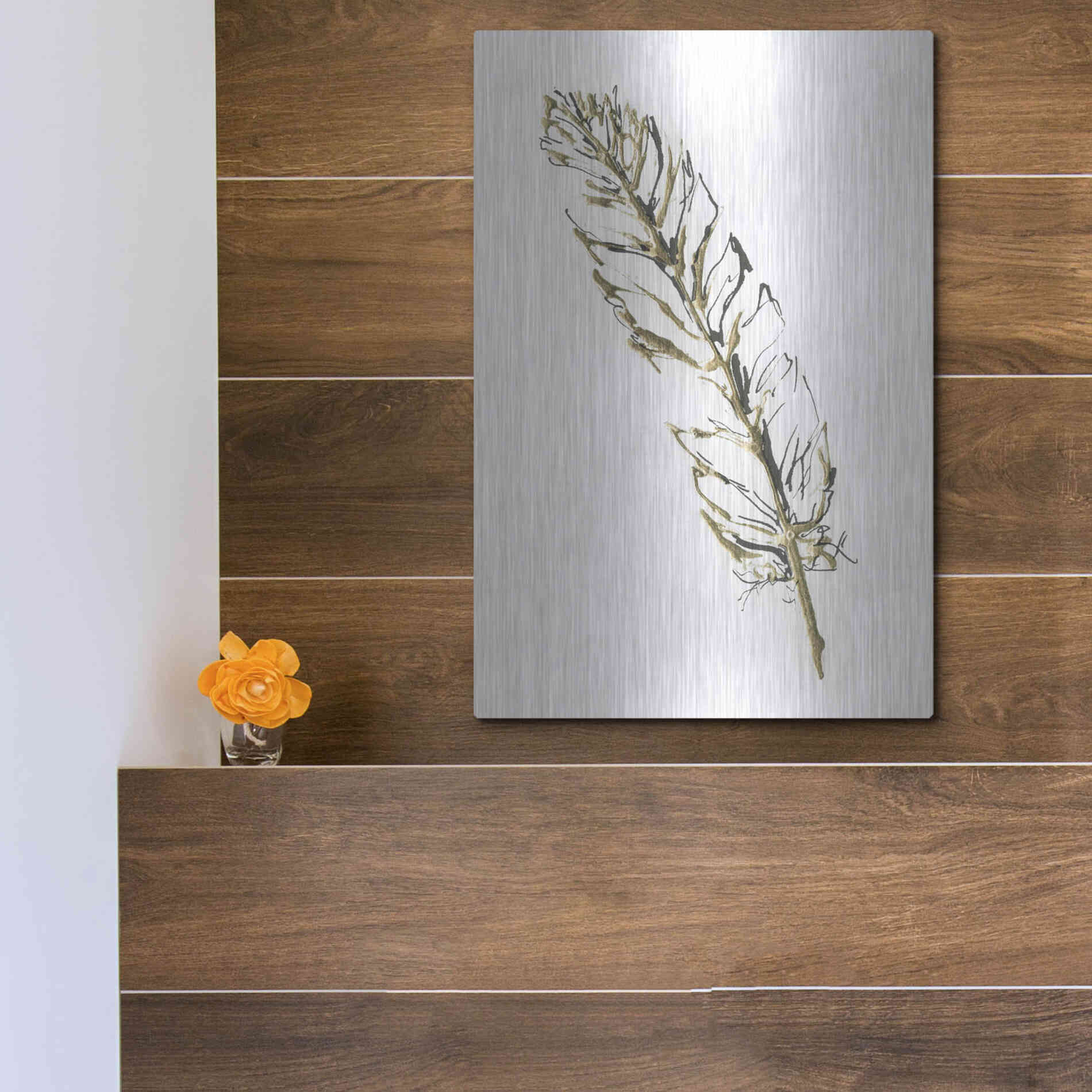 Luxe Metal Art 'Gilded Turkey Feather II' by Chris Paschke, Metal Wall Art,12x16