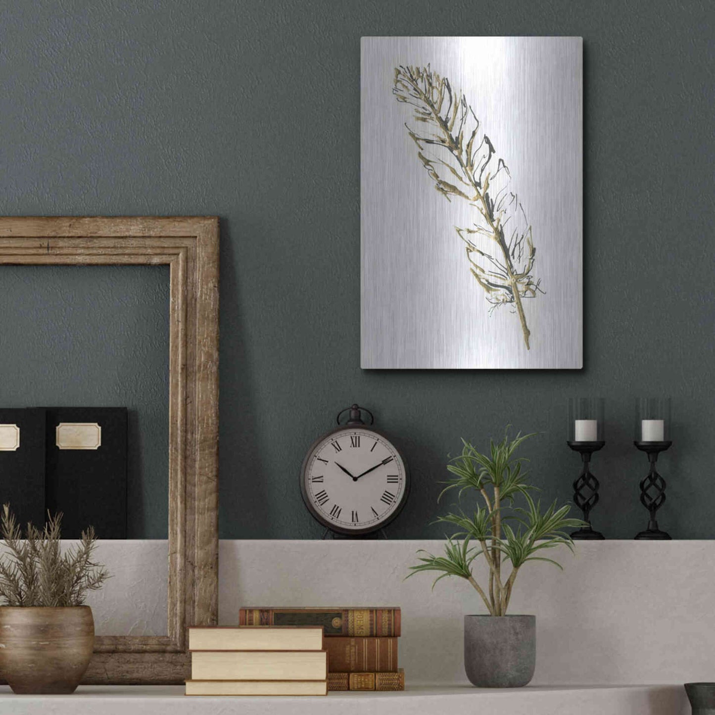 Luxe Metal Art 'Gilded Turkey Feather II' by Chris Paschke, Metal Wall Art,12x16