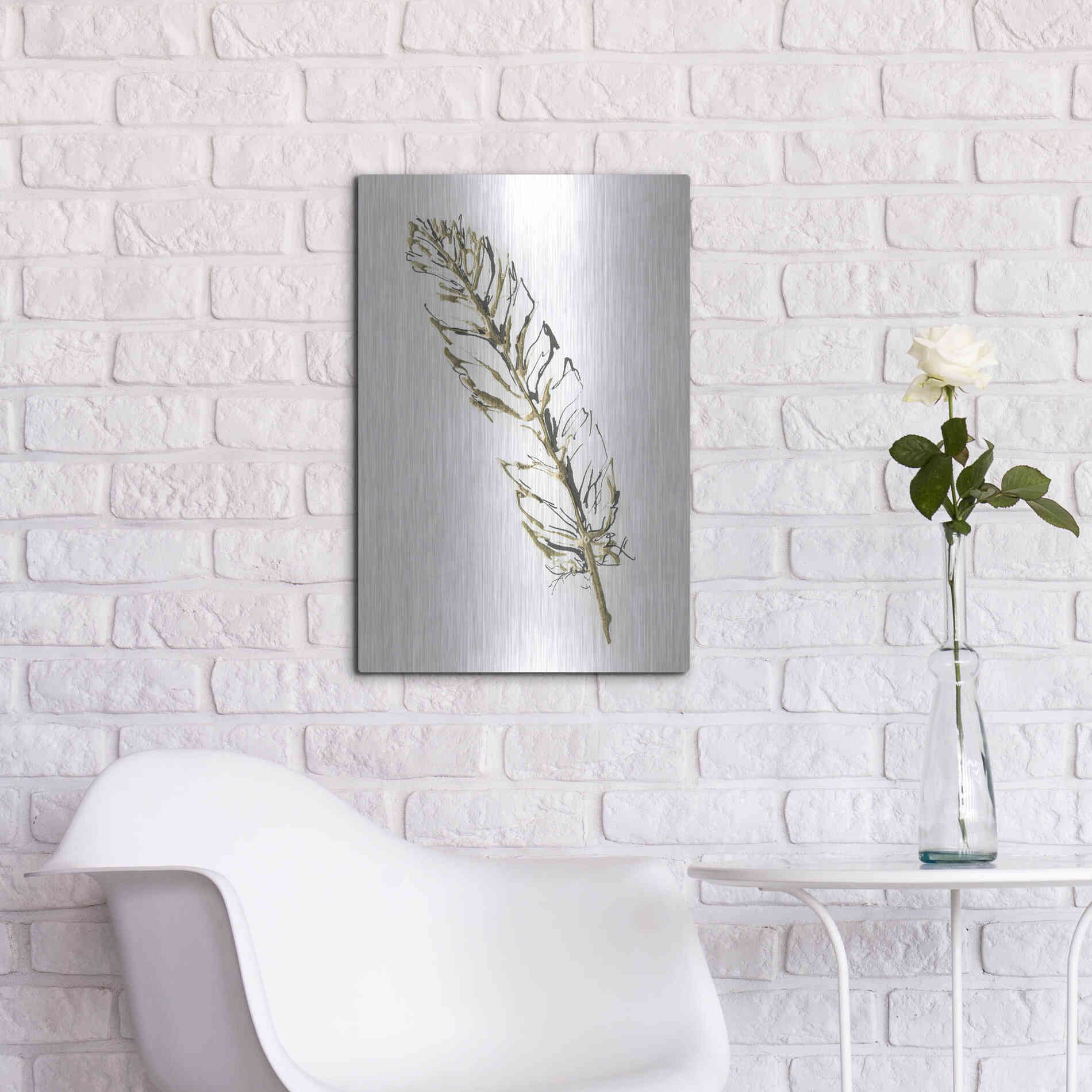 Luxe Metal Art 'Gilded Turkey Feather II' by Chris Paschke, Metal Wall Art,16x24