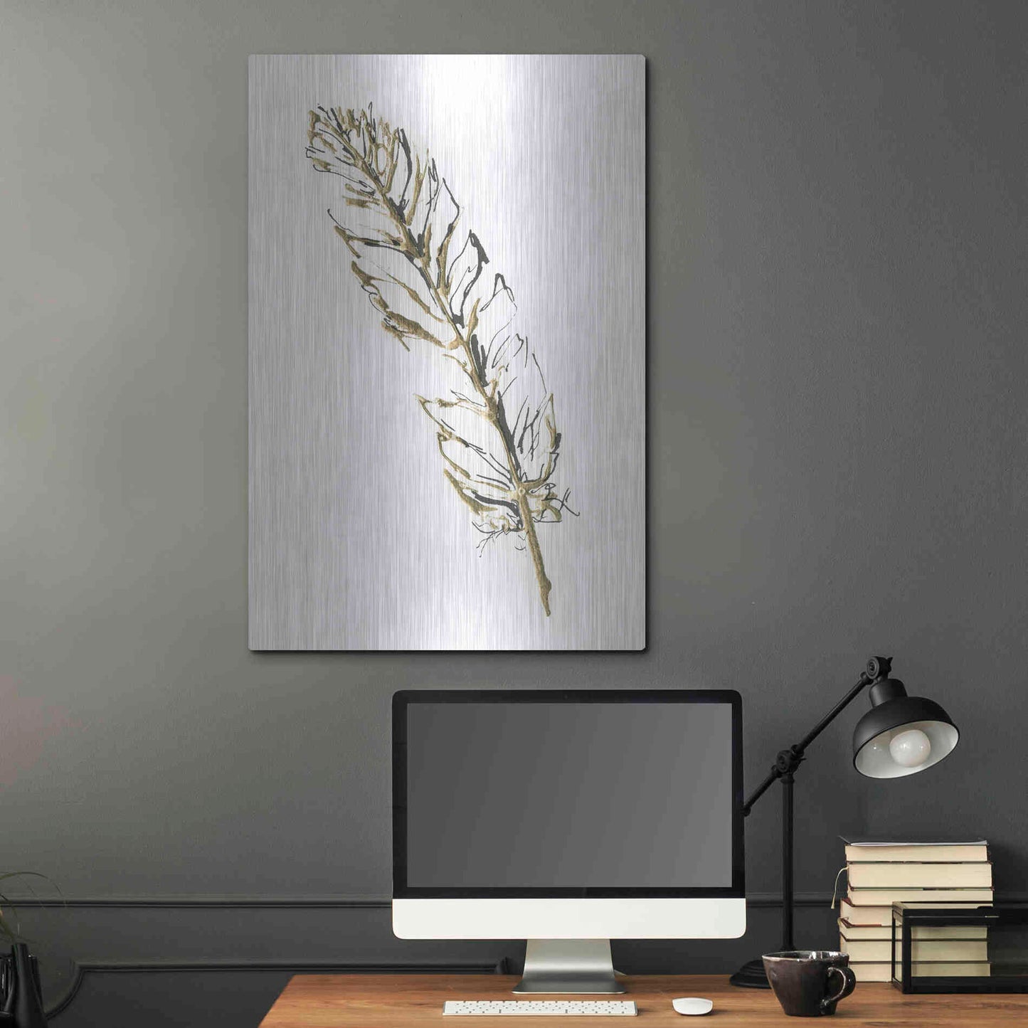 Luxe Metal Art 'Gilded Turkey Feather II' by Chris Paschke, Metal Wall Art,24x36
