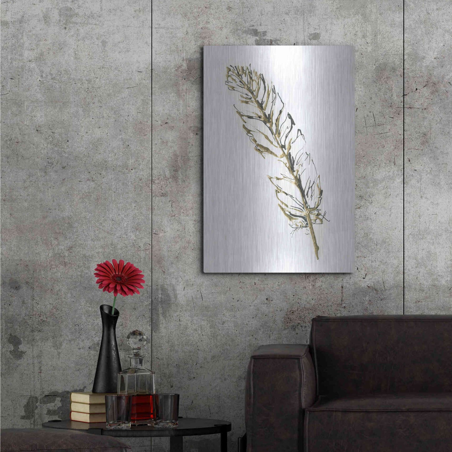 Luxe Metal Art 'Gilded Turkey Feather II' by Chris Paschke, Metal Wall Art,24x36