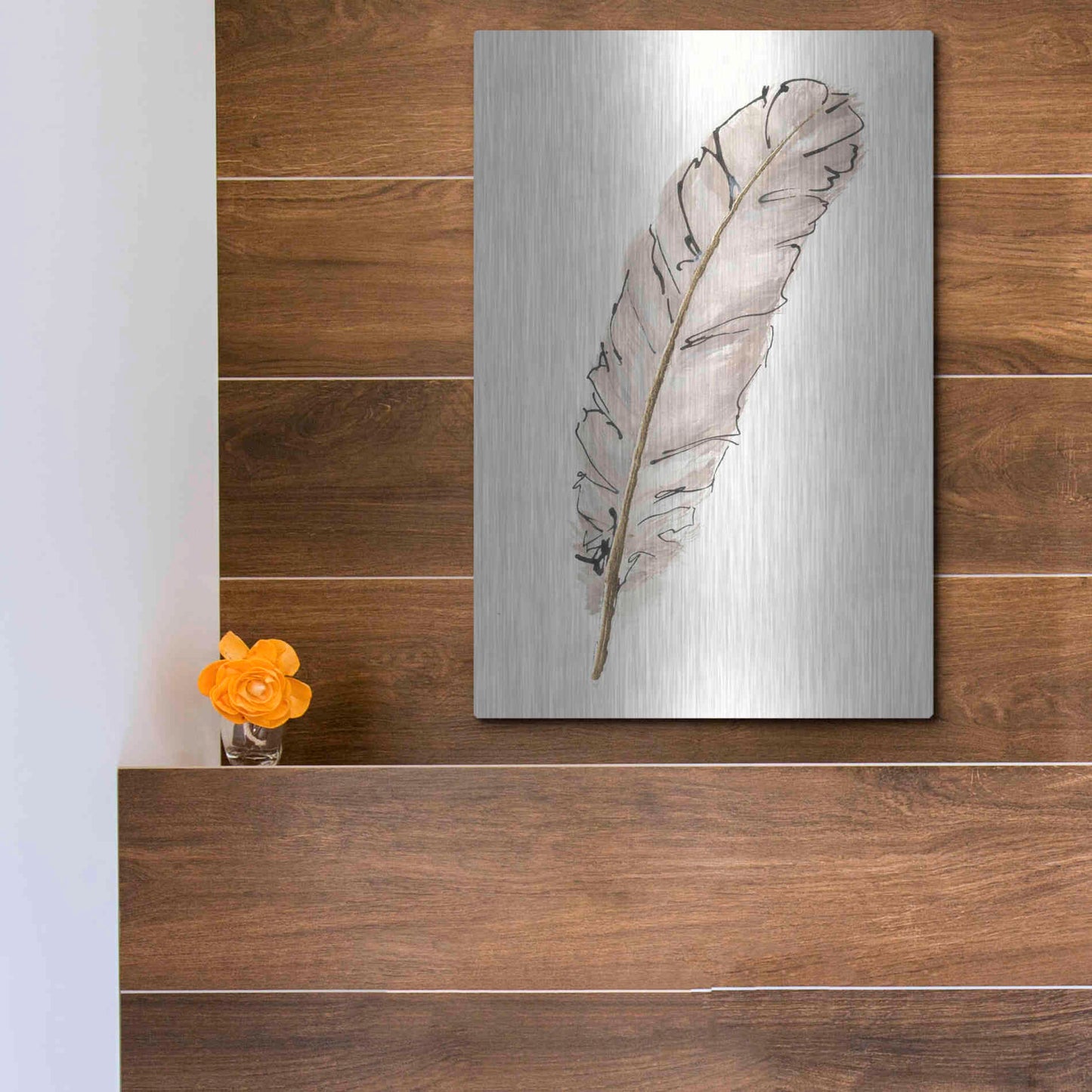 Luxe Metal Art 'Gold Feathers IX' by Chris Paschke, Metal Wall Art,12x16