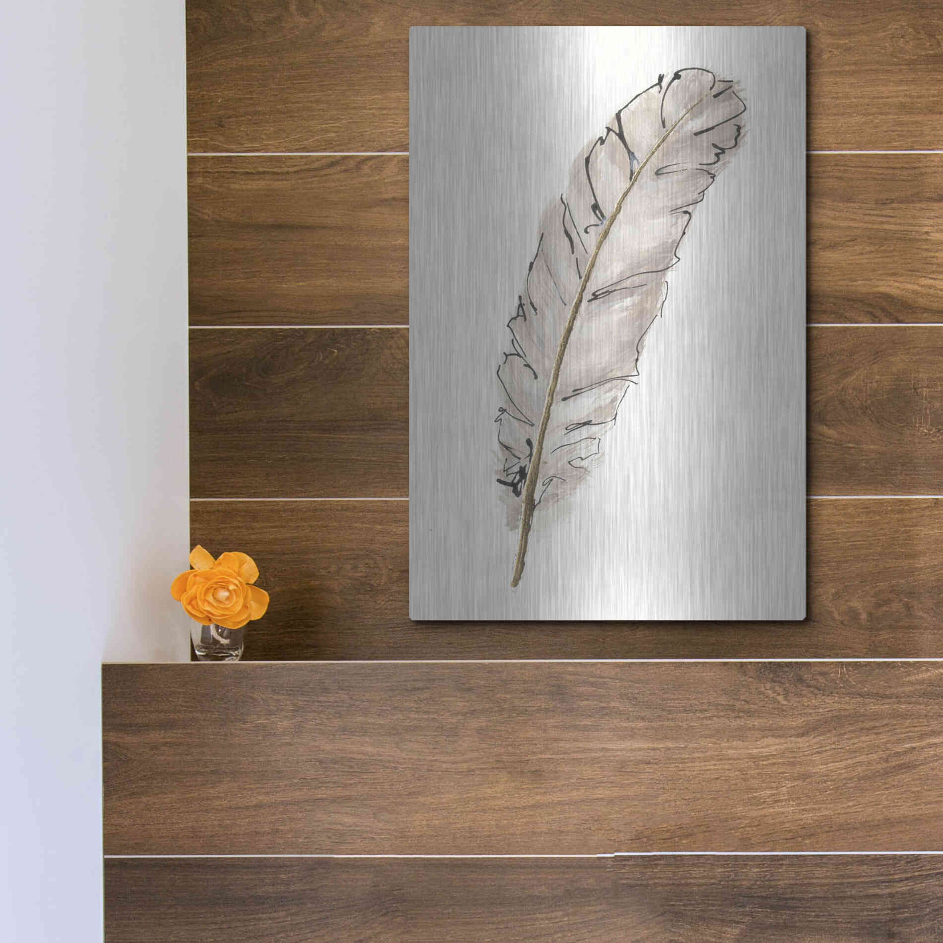 Luxe Metal Art 'Gold Feathers IX' by Chris Paschke, Metal Wall Art,12x16