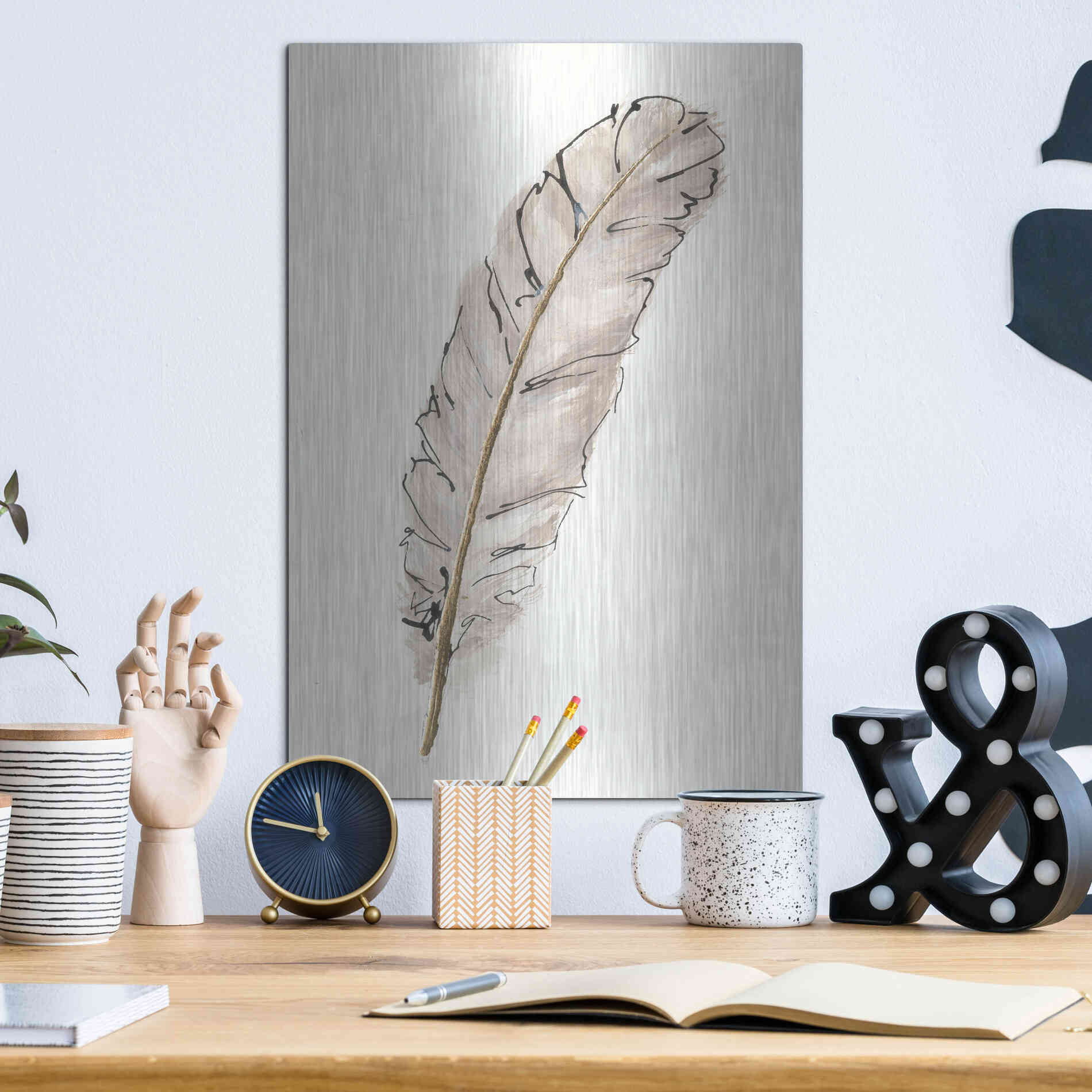 Luxe Metal Art 'Gold Feathers IX' by Chris Paschke, Metal Wall Art,12x16
