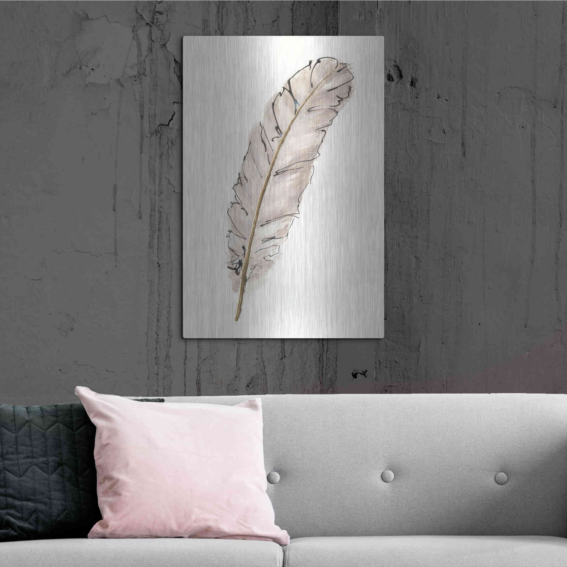Luxe Metal Art 'Gold Feathers IX' by Chris Paschke, Metal Wall Art,24x36