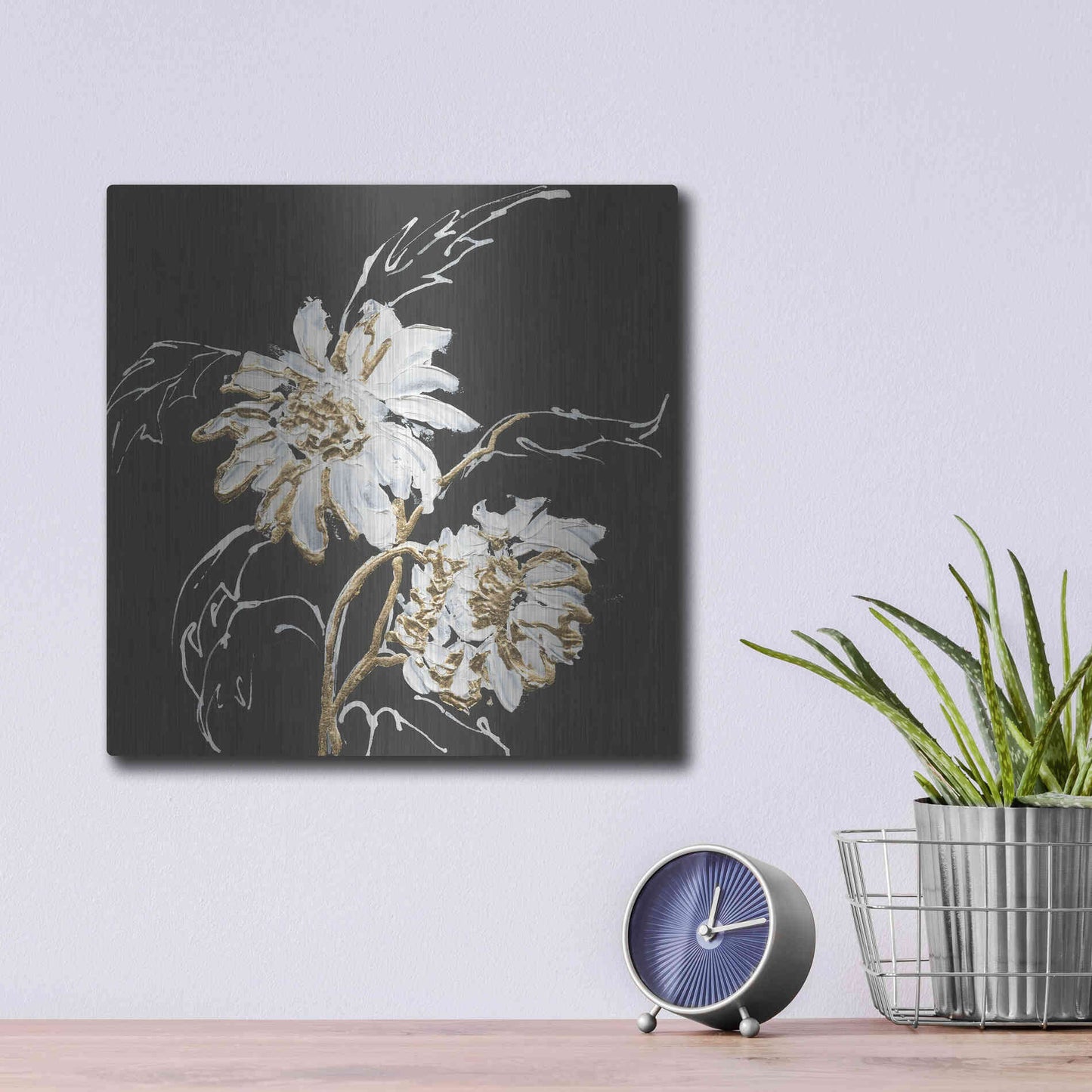 Luxe Metal Art 'Gilded Sunflowers' by Chris Paschke, Metal Wall Art,12x12