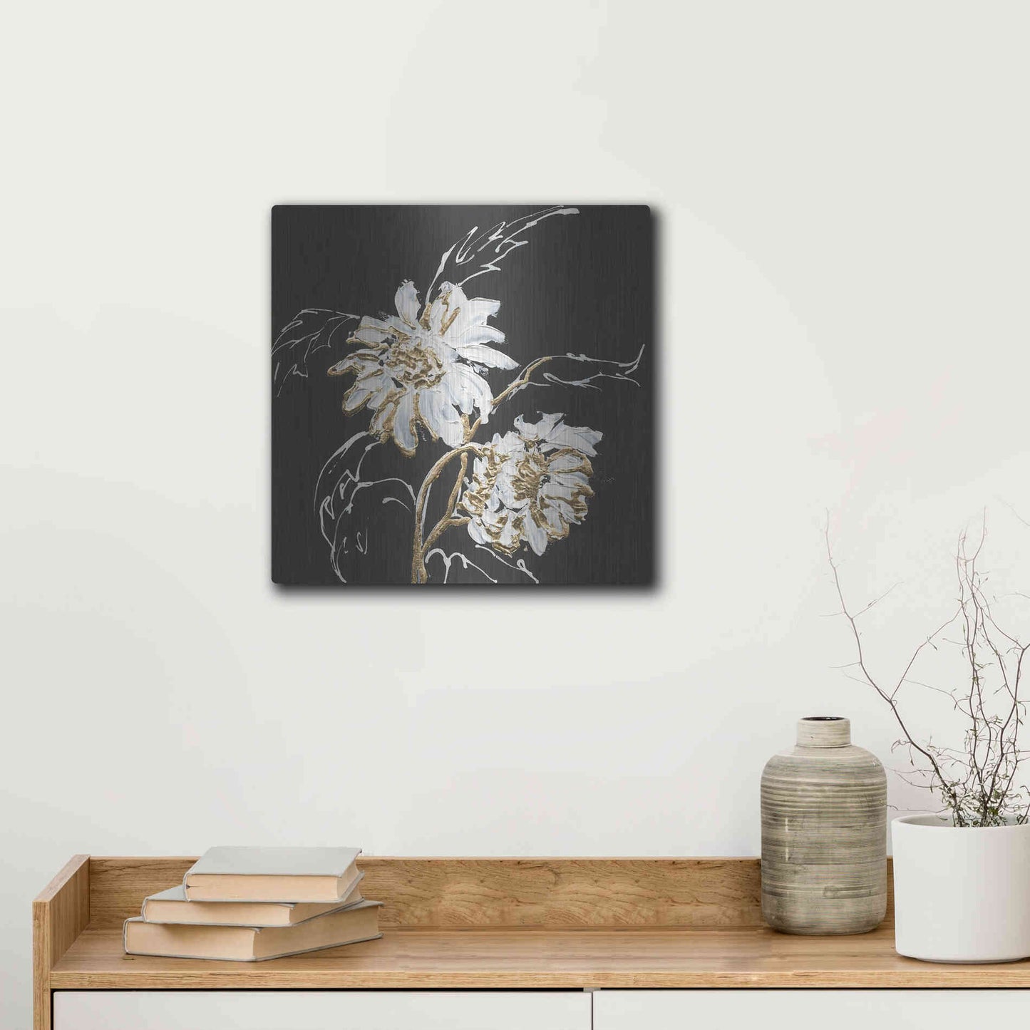 Luxe Metal Art 'Gilded Sunflowers' by Chris Paschke, Metal Wall Art,12x12