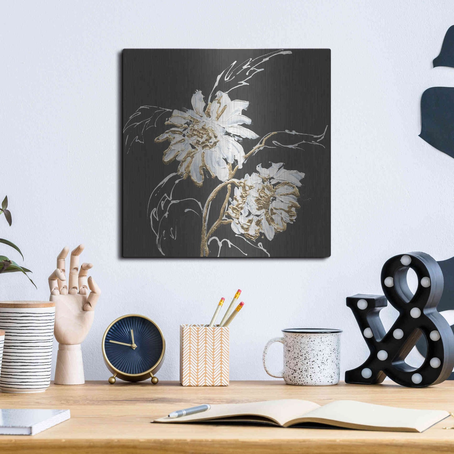 Luxe Metal Art 'Gilded Sunflowers' by Chris Paschke, Metal Wall Art,12x12